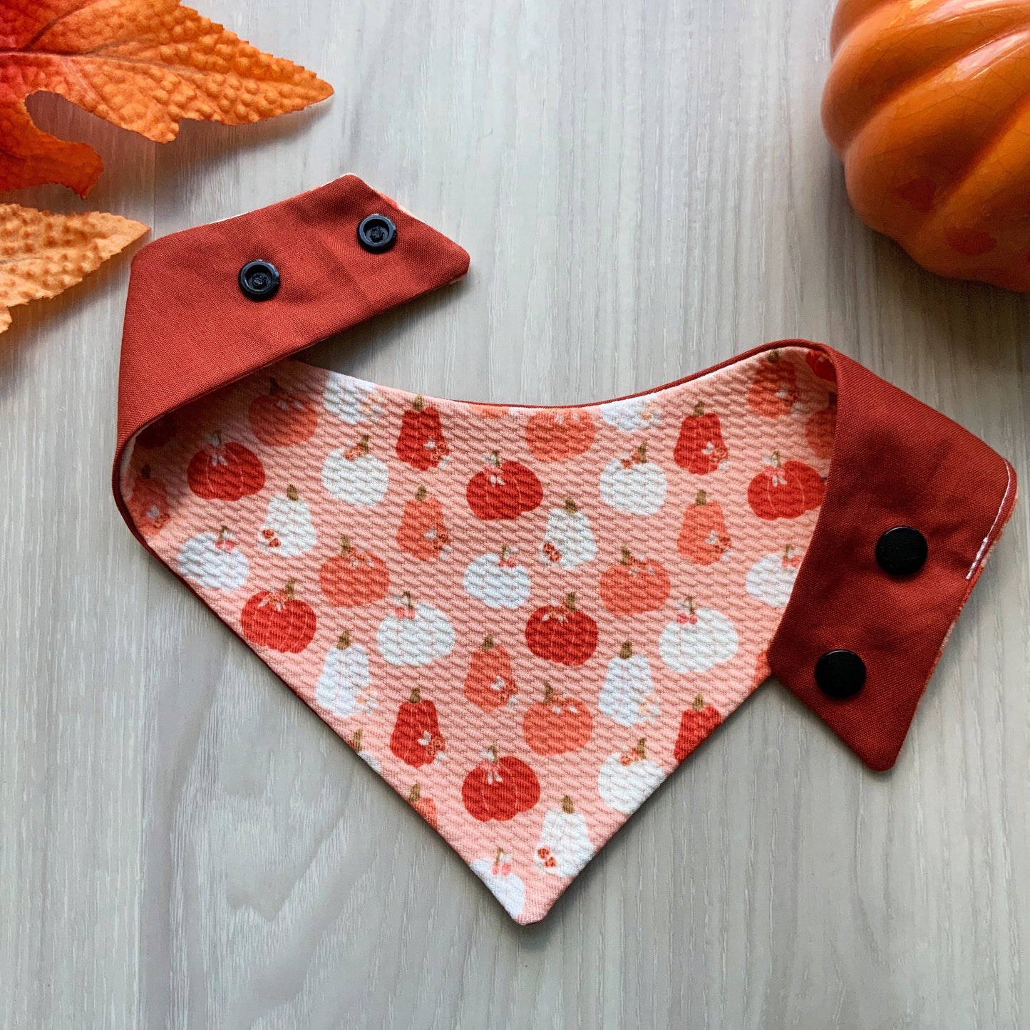 Fall Pumpkin Dog Bandana, Snap-On Scarf with Optional Hair Bow