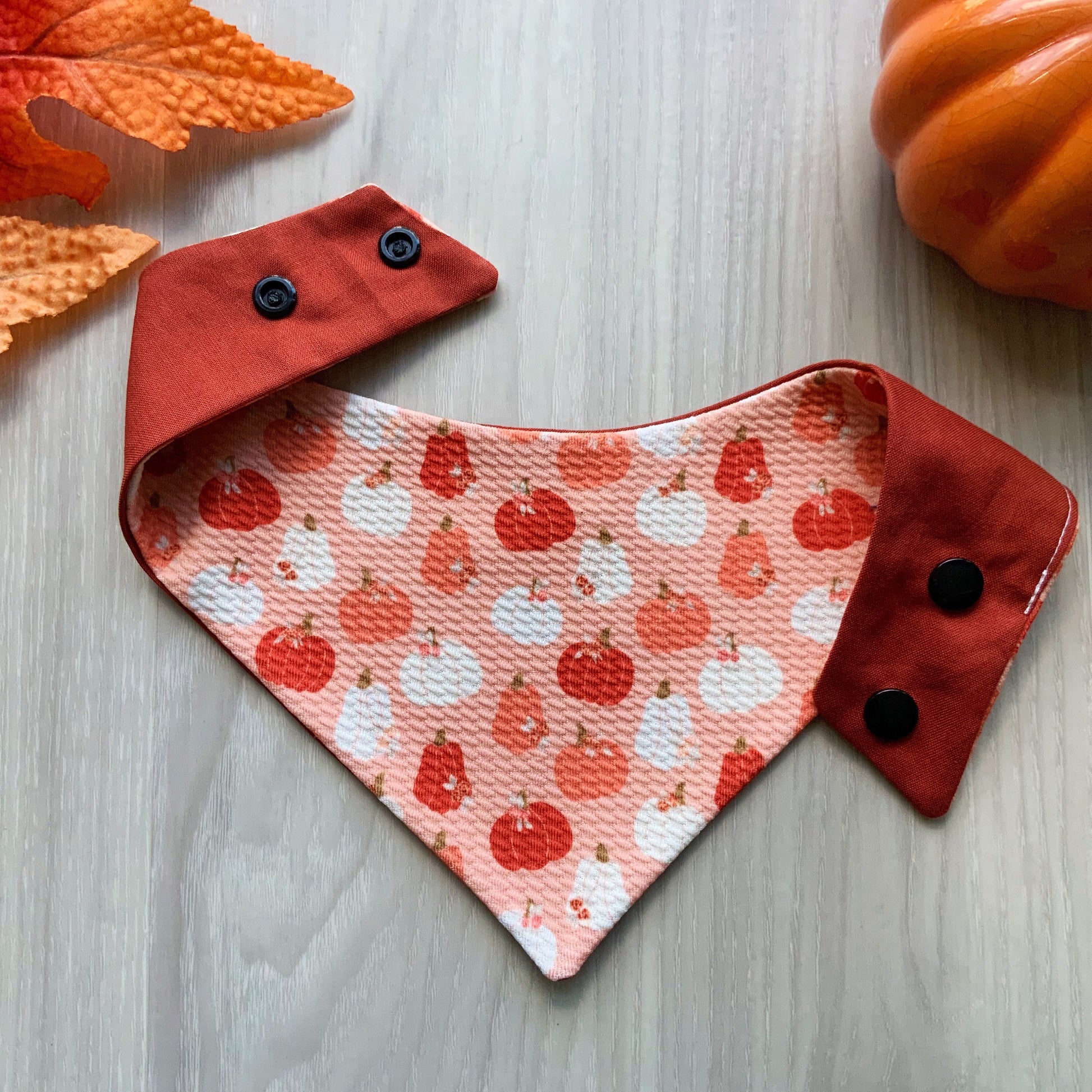 Fall Pumpkin Dog Bandana, Snap-On Scarf with Optional Hair Bow