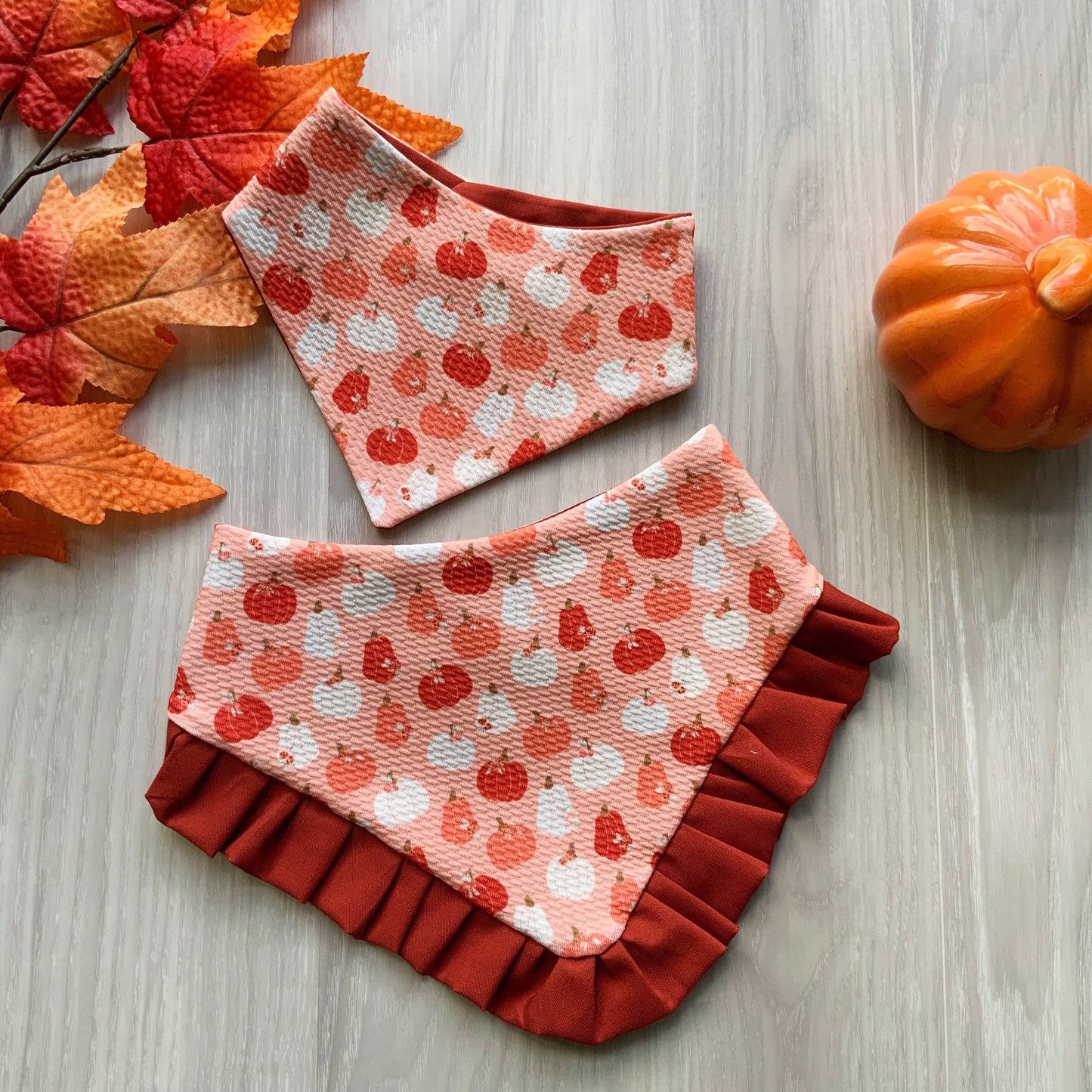 Fall Pumpkin Dog Bandana, Snap-On Scarf with Optional Hair Bow