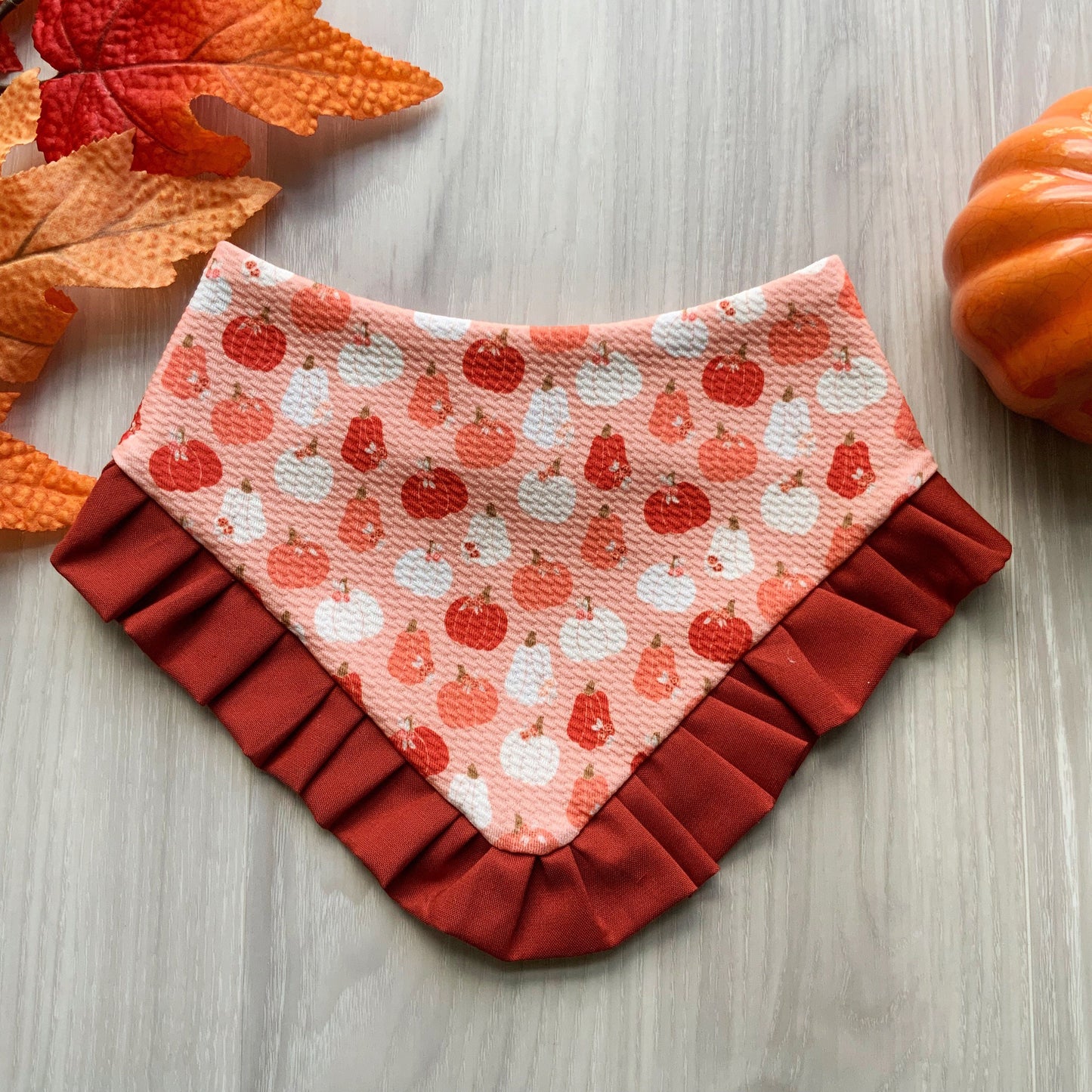 Fall Pumpkin Dog Bandana, Snap-On Scarf with Optional Hair Bow