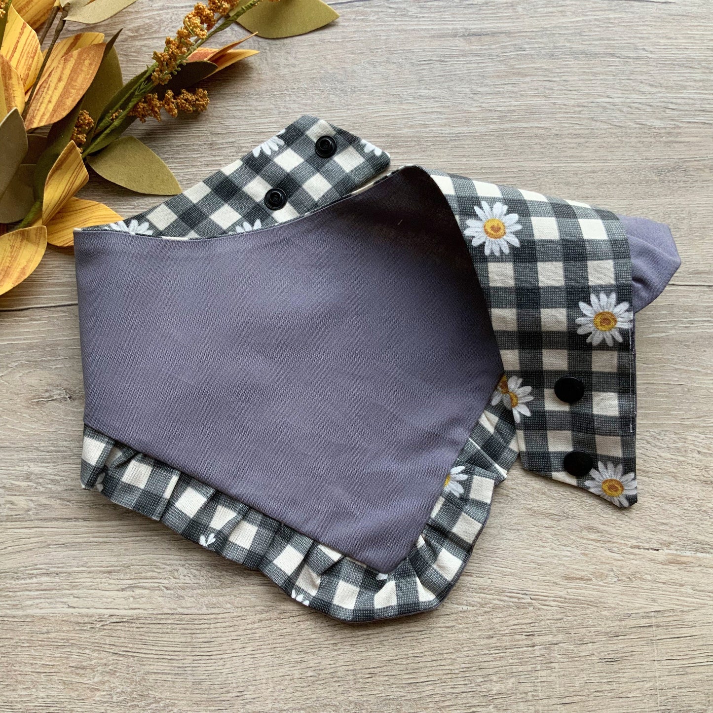 Daisy Gingham Dog Bandana, Autumn Pet Scarf with Hair Bow