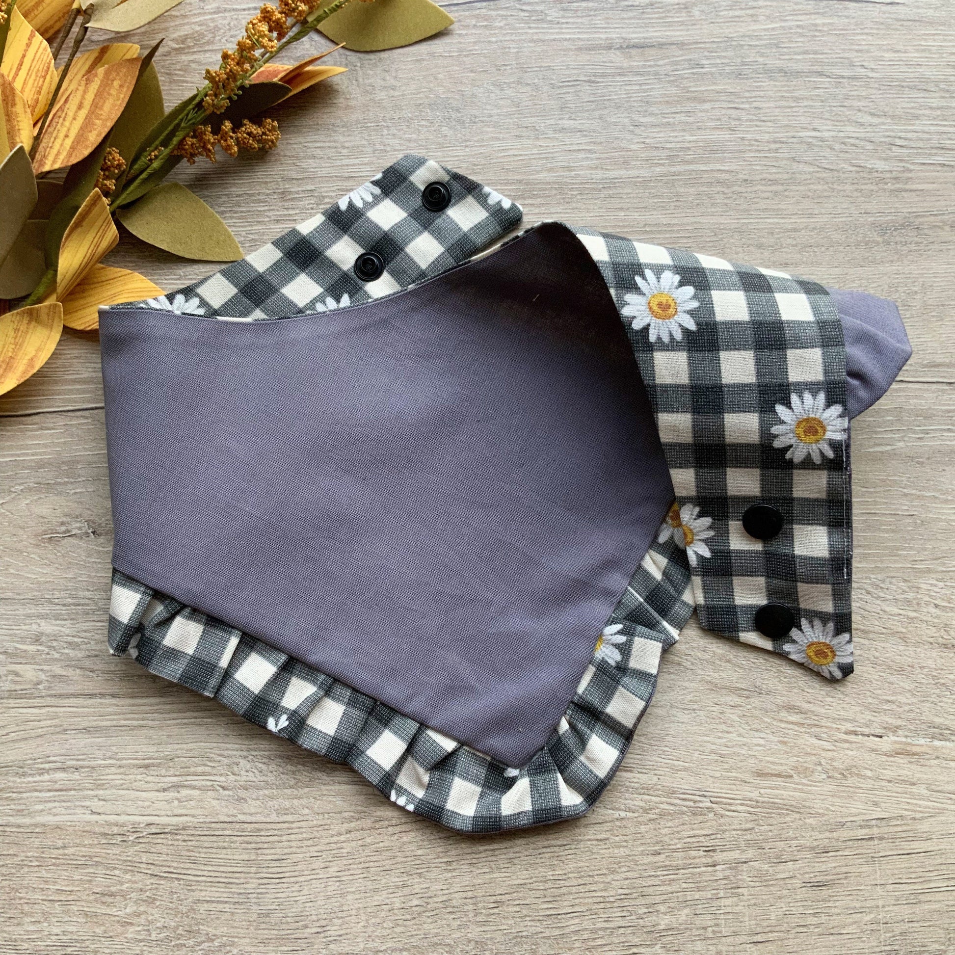 Daisy Gingham Dog Bandana, Autumn Pet Scarf with Hair Bow