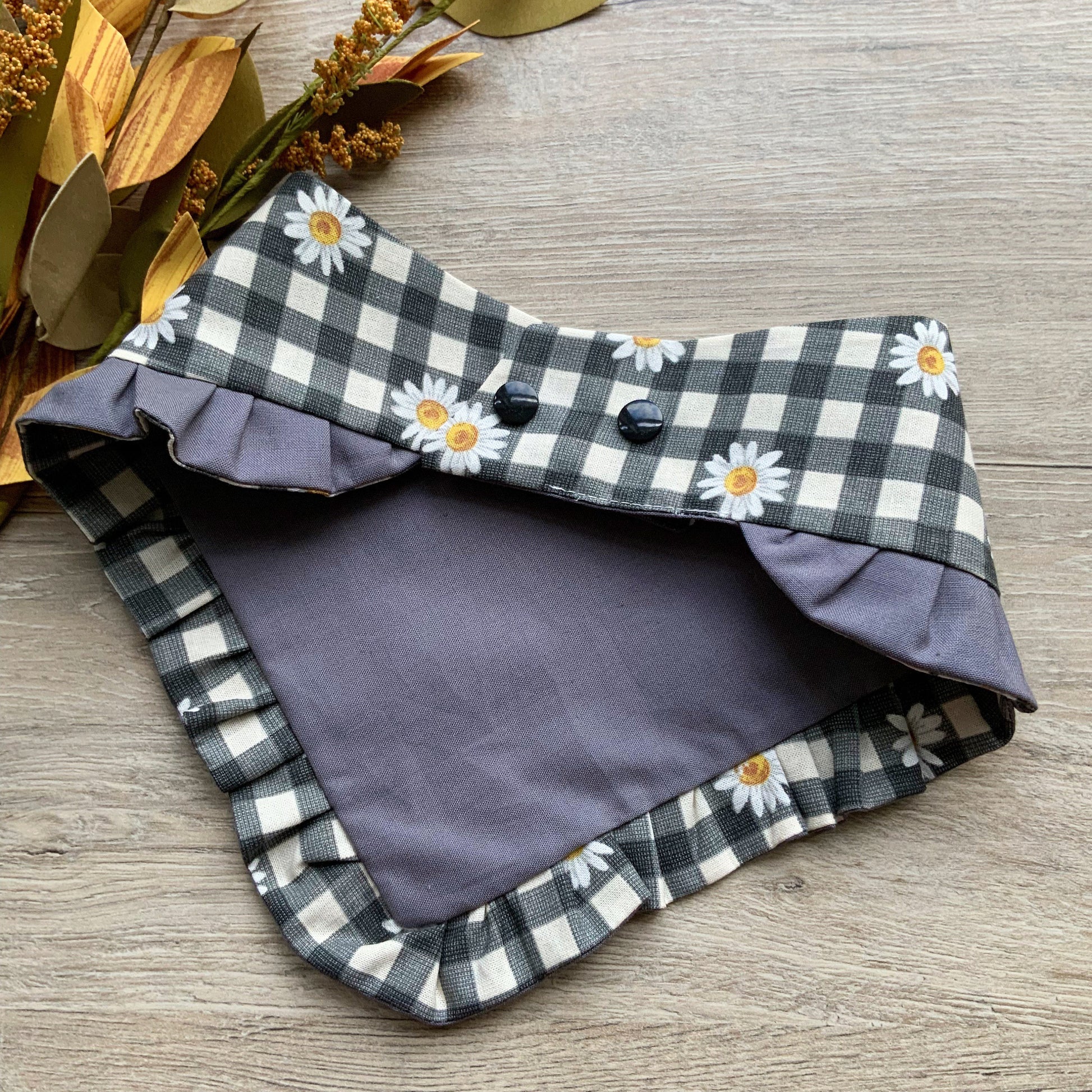Daisy Gingham Dog Bandana, Autumn Pet Scarf with Hair Bow