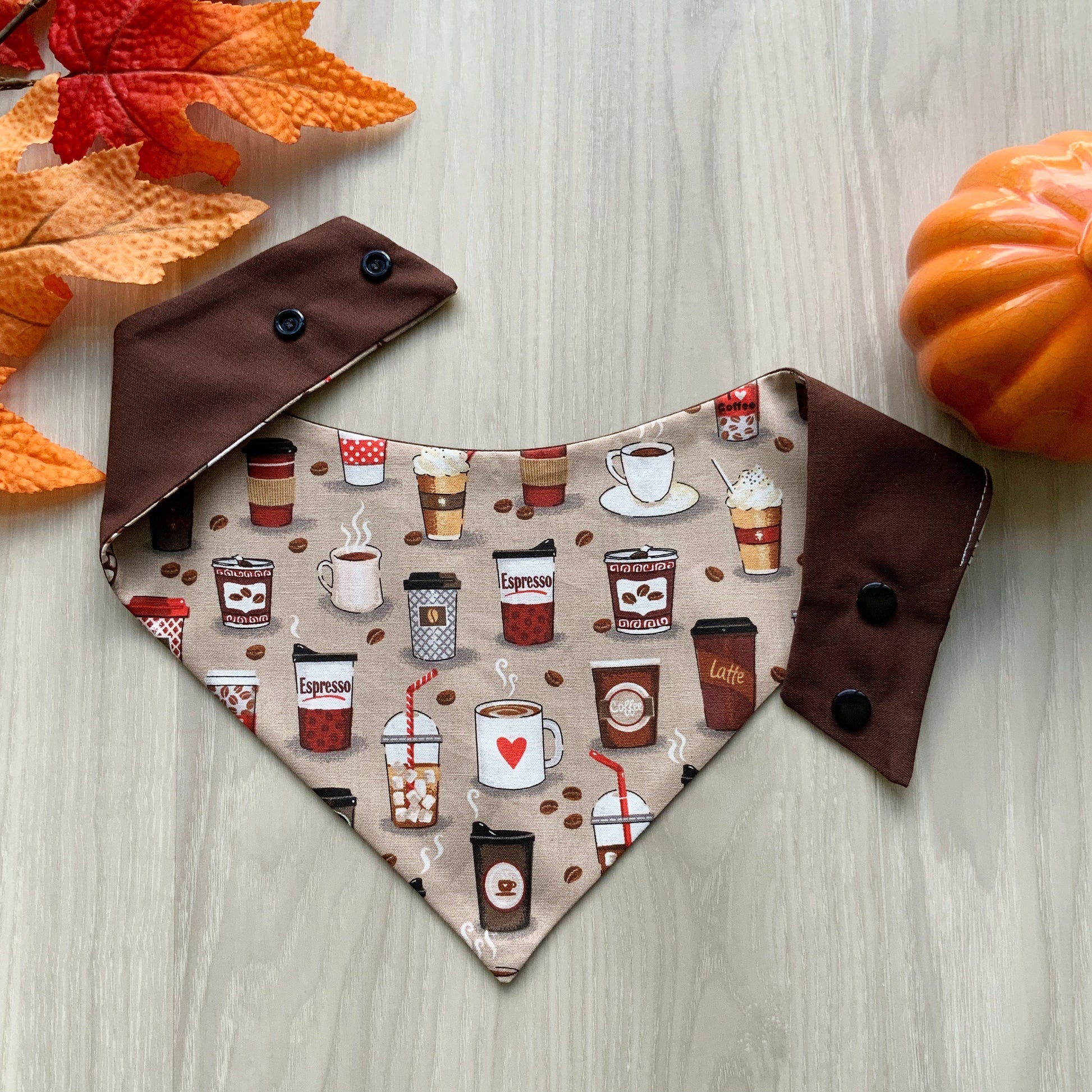 Fall Dog bandana, espresso , Snap on Bandana, Matching hair-bow, Bow and Bandana, Autumn scarf for dogs, Curved neckline