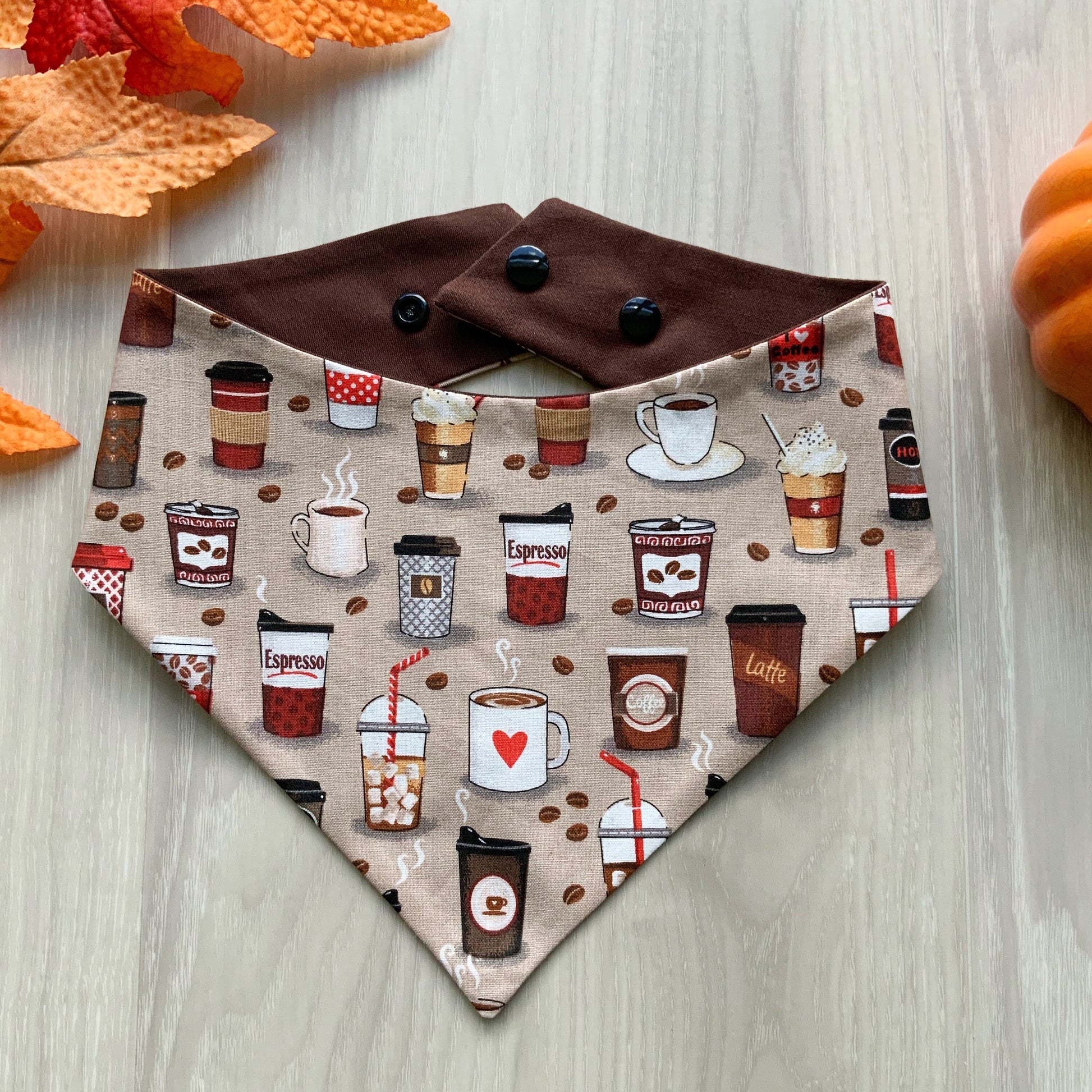 Fall Dog bandana, espresso , Snap on Bandana, Matching hair-bow, Bow and Bandana, Autumn scarf for dogs, Curved neckline