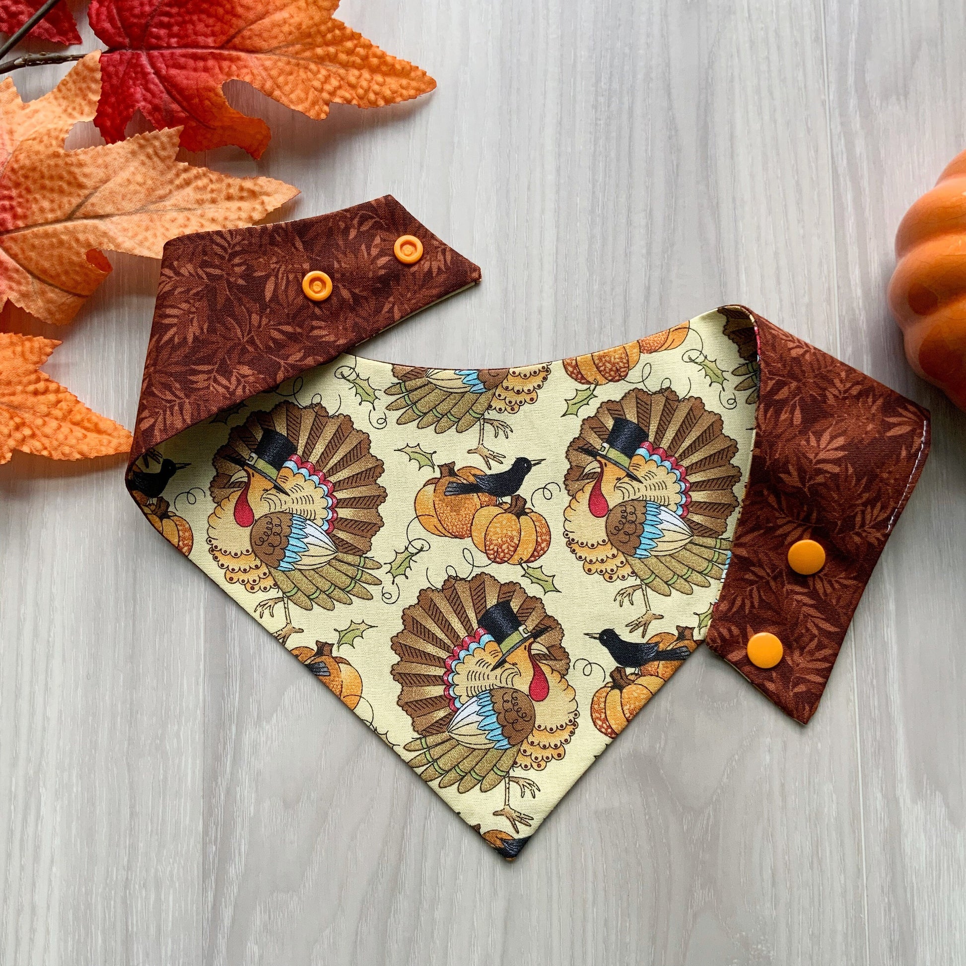 Thanksgiving Turkey Dog Bandana, Snap-On Autumn Scarf