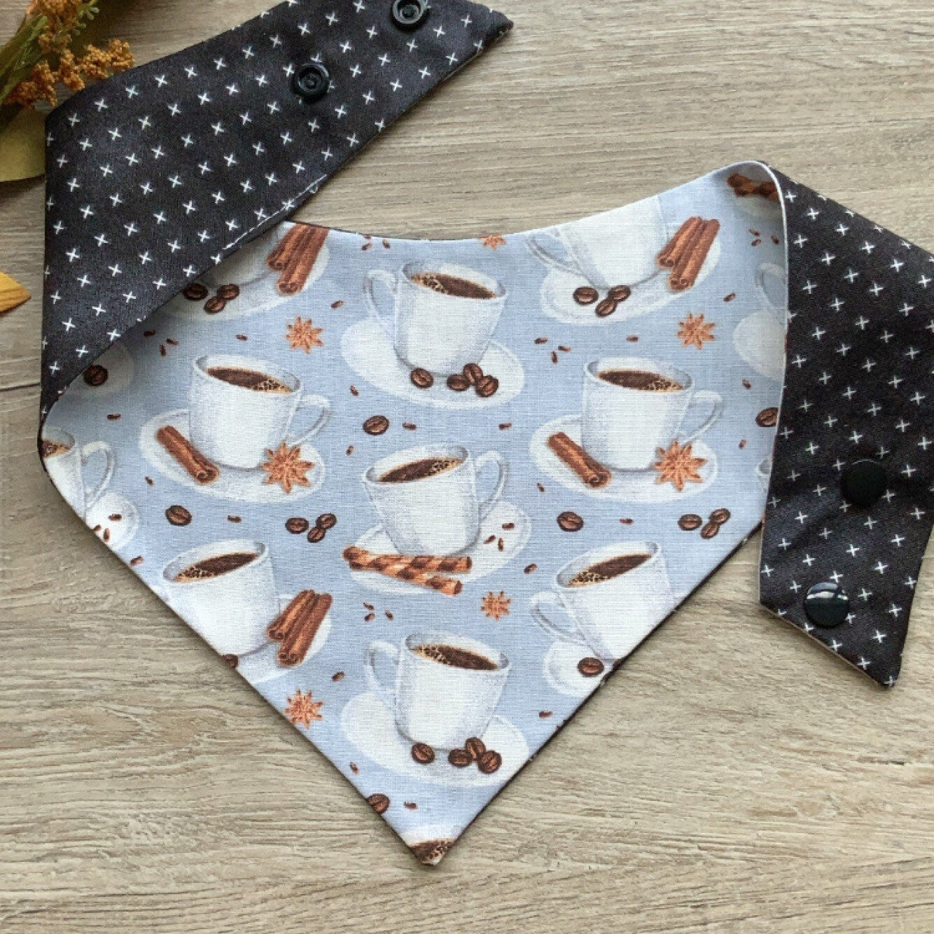 Fall Dog bandana, Coffee cinnamon, Snap on Bandana, Matching hair-bow, Bow and Bandana, Autumn scarf for dogs, Curved neckline