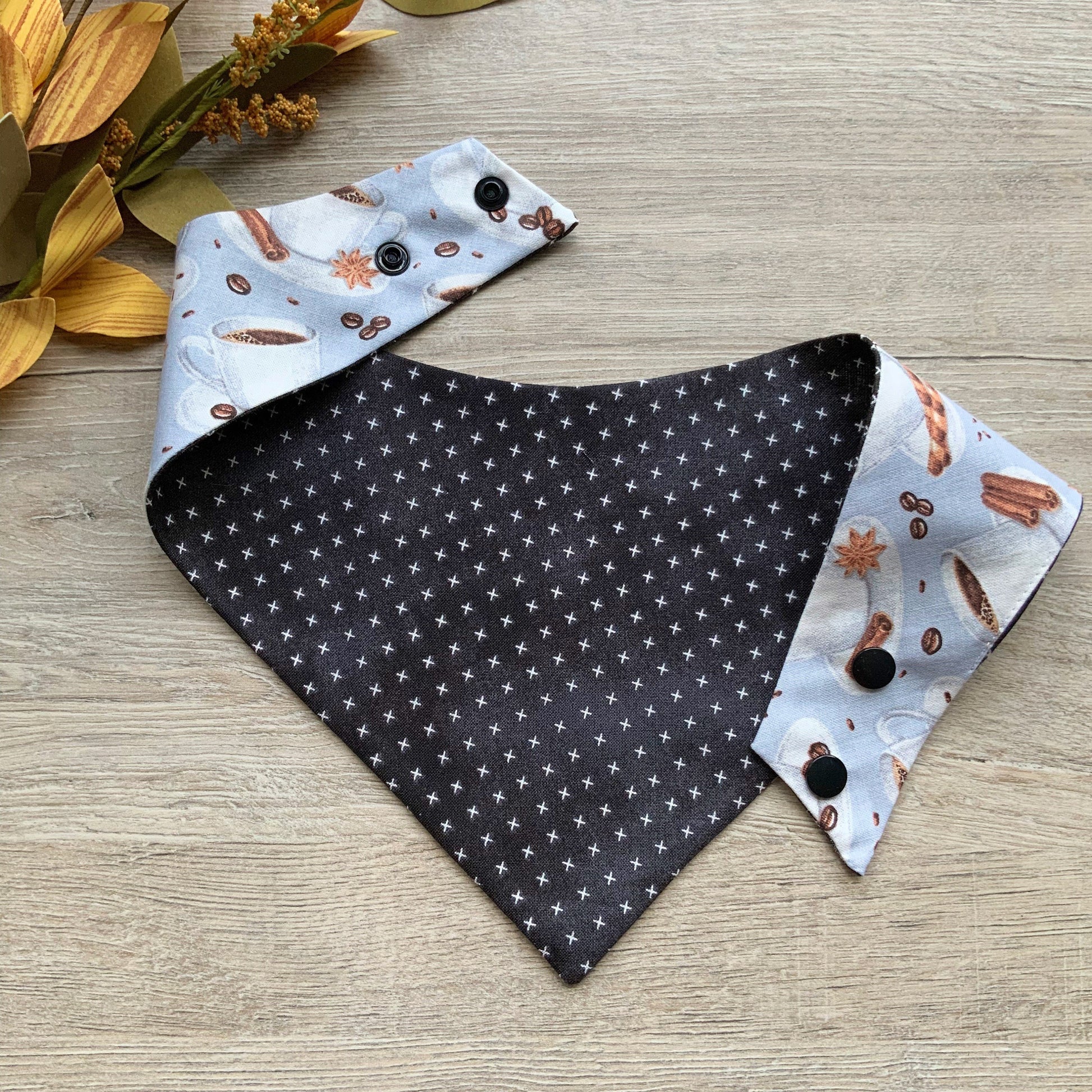 Fall Dog bandana, Coffee cinnamon, Snap on Bandana, Matching hair-bow, Bow and Bandana, Autumn scarf for dogs, Curved neckline
