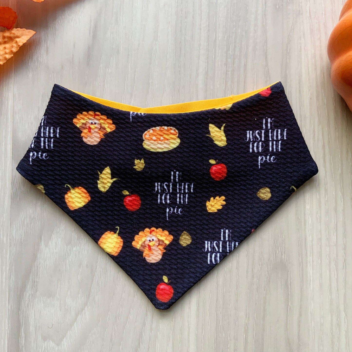 Fall Dog bandana, Thanksgiving pie, Snap on Bandana, Matching hair-bow, Bow and Bandana, Autumn scarf for dogs, Curved neckline