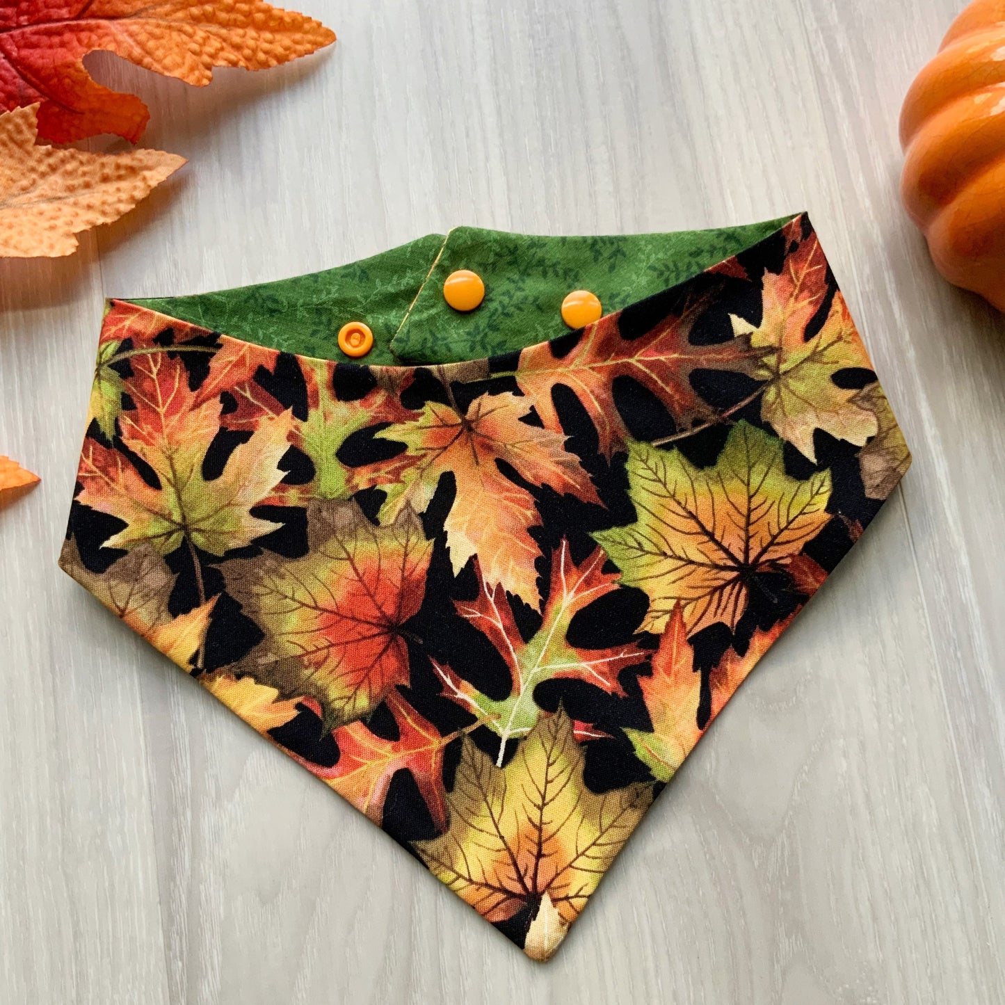 Fall Leaves Dog Bandana with Matching Bow, Snap On Autumn Scarf