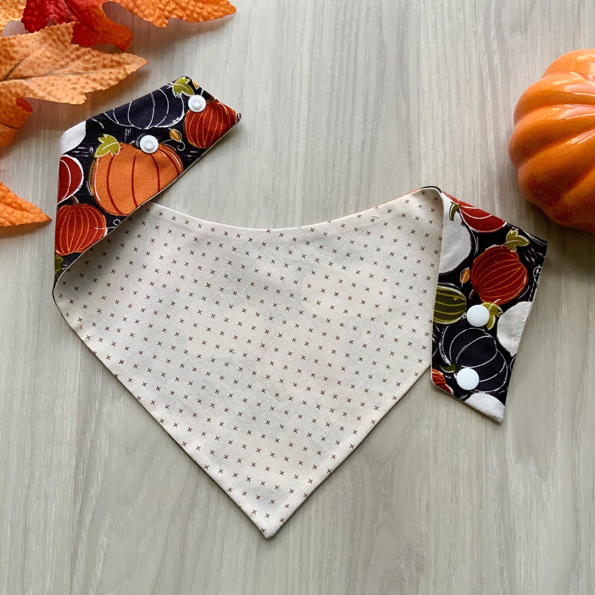 Fall Dog Bandana, Pumpkin Print, Snap On Scarf