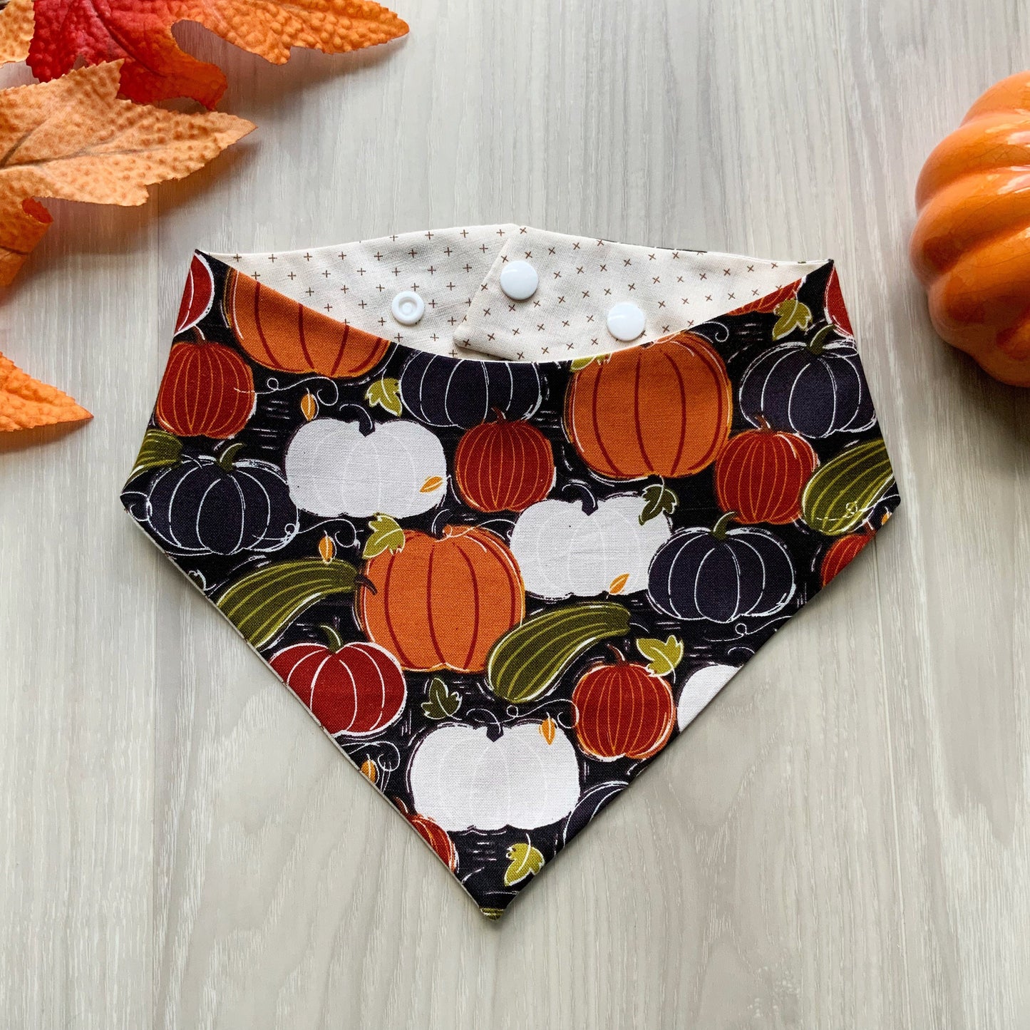 Fall Dog Bandana, Pumpkin Print, Snap On Scarf