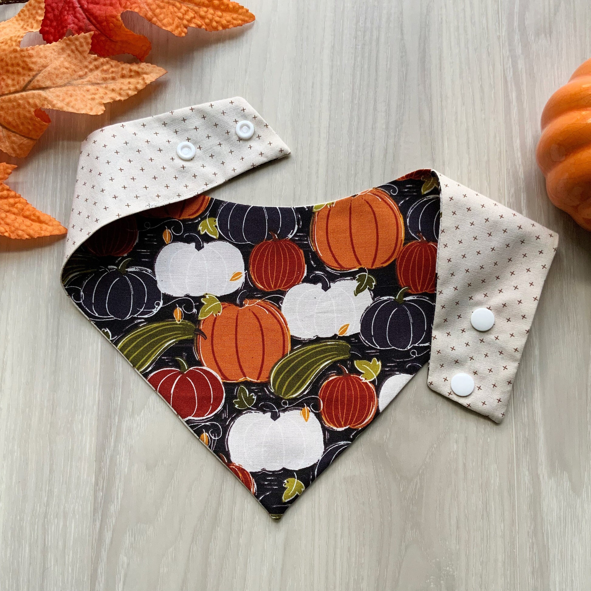 Fall Dog Bandana, Pumpkin Print, Snap On Scarf