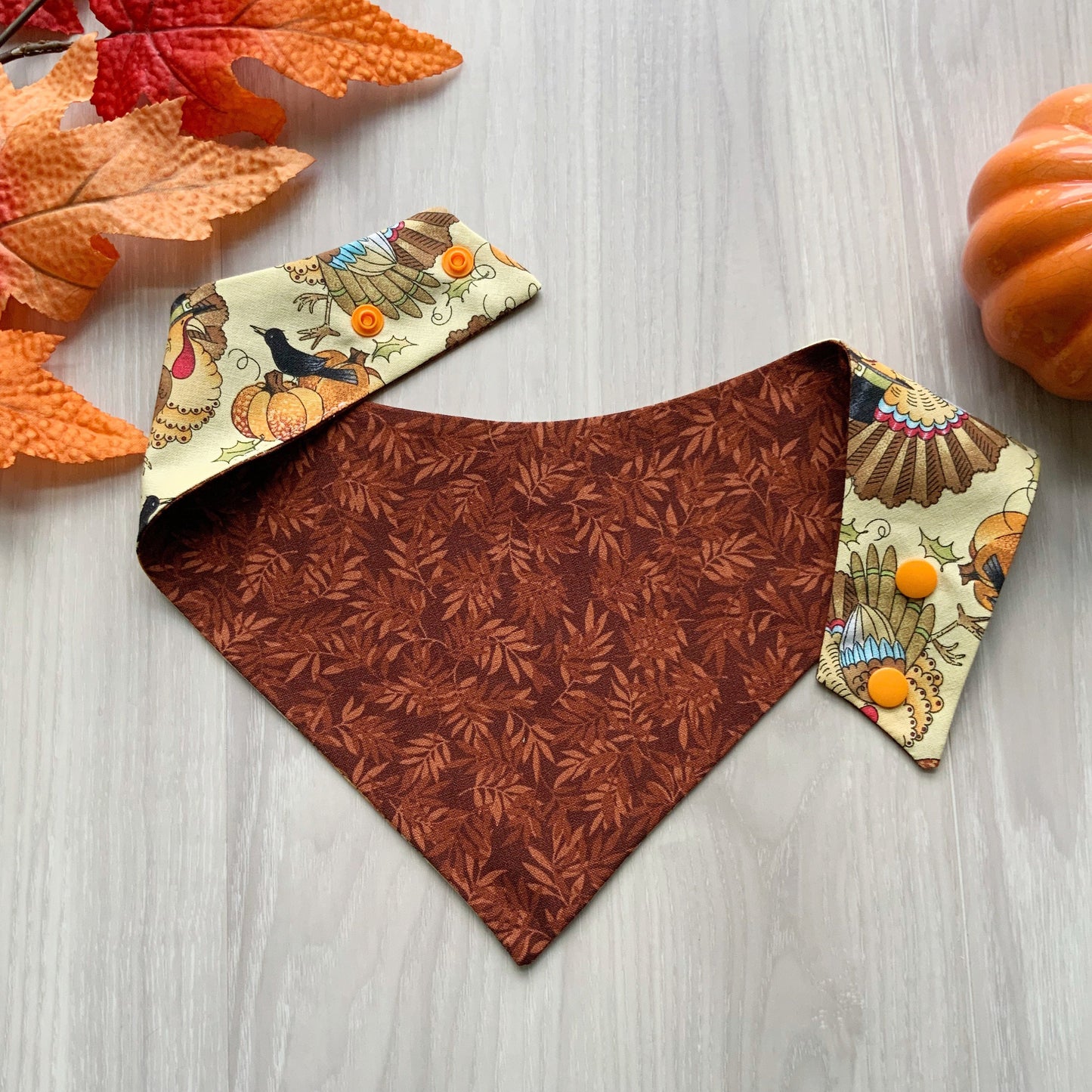 Thanksgiving Turkey Dog Bandana, Snap-On Autumn Scarf