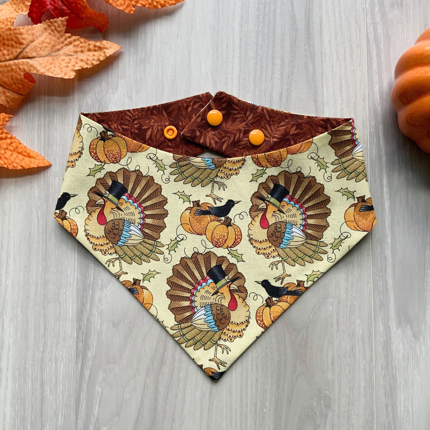 Thanksgiving Turkey Dog Bandana, Snap-On Autumn Scarf
