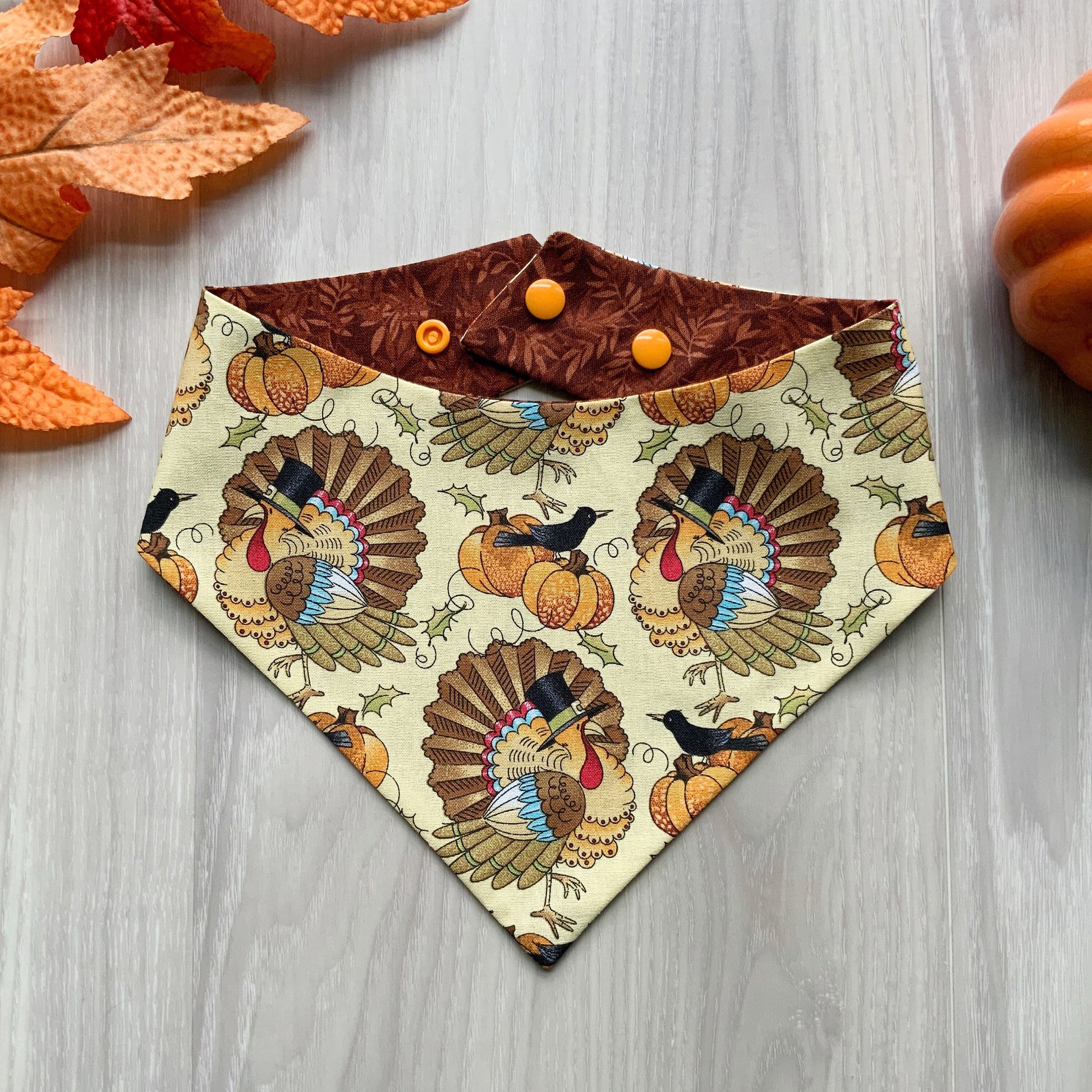 Thanksgiving Turkey Dog Bandana, Snap-On Autumn Scarf