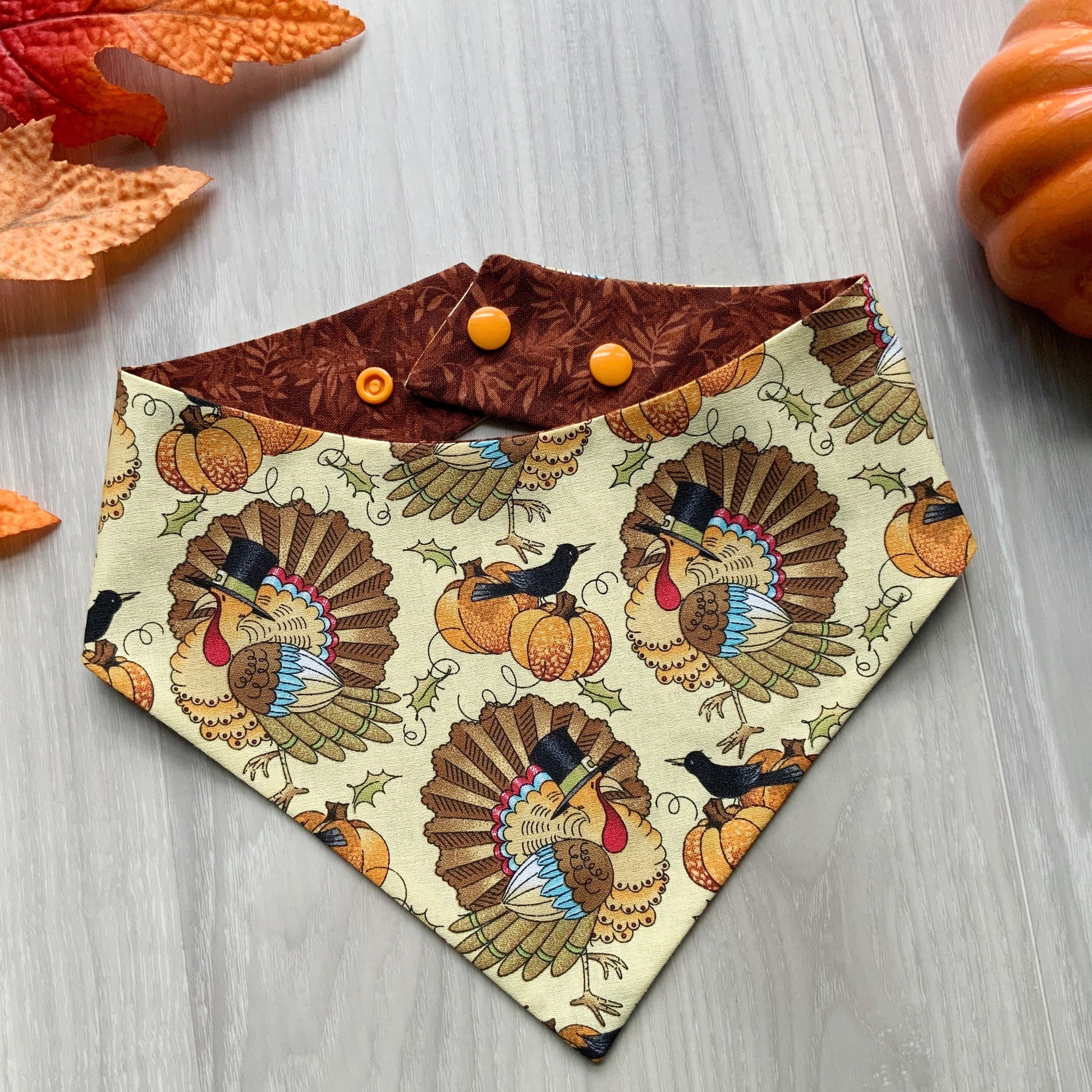 Thanksgiving Turkey Dog Bandana, Snap-On Autumn Scarf