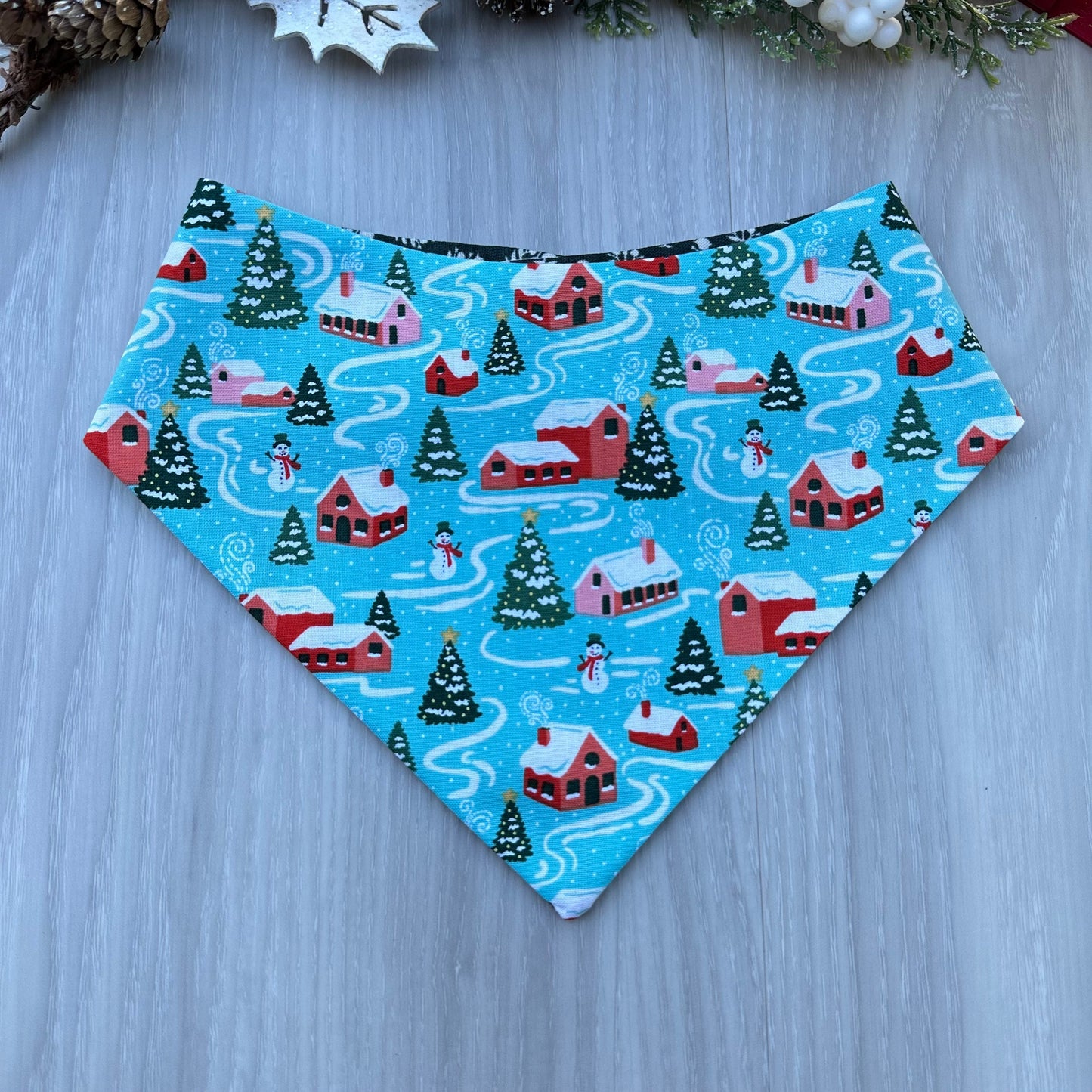 Reversible Christmas Dog Bandana, Holiday Pet Scarf with Matching Bow
