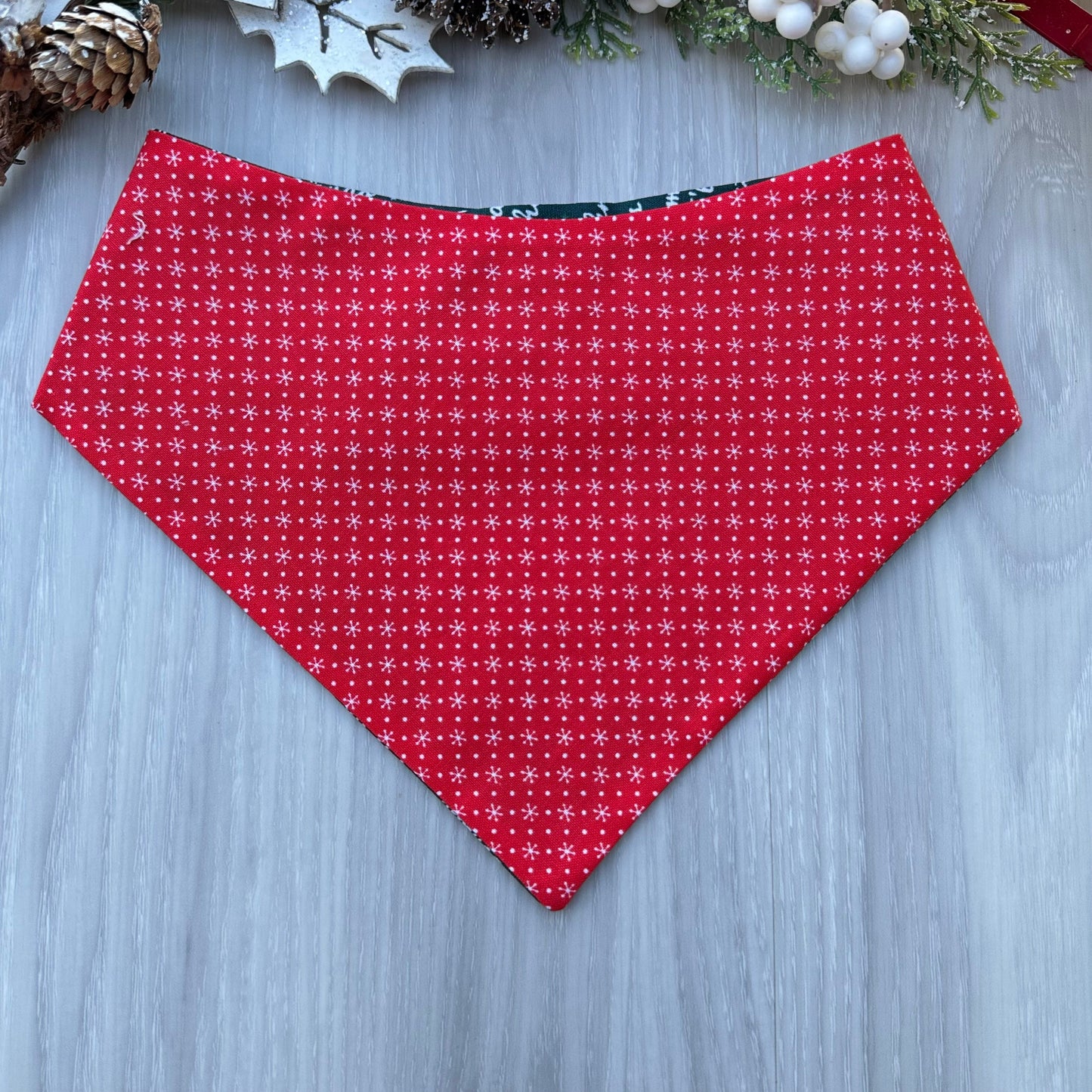 Christmas Dog Bandana, Reversible Holiday Scarf with Matching Bow