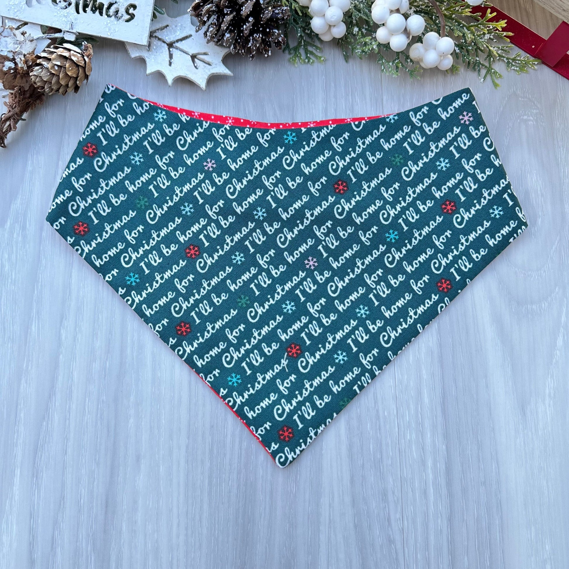 Christmas Dog Bandana, Reversible Holiday Scarf with Matching Bow