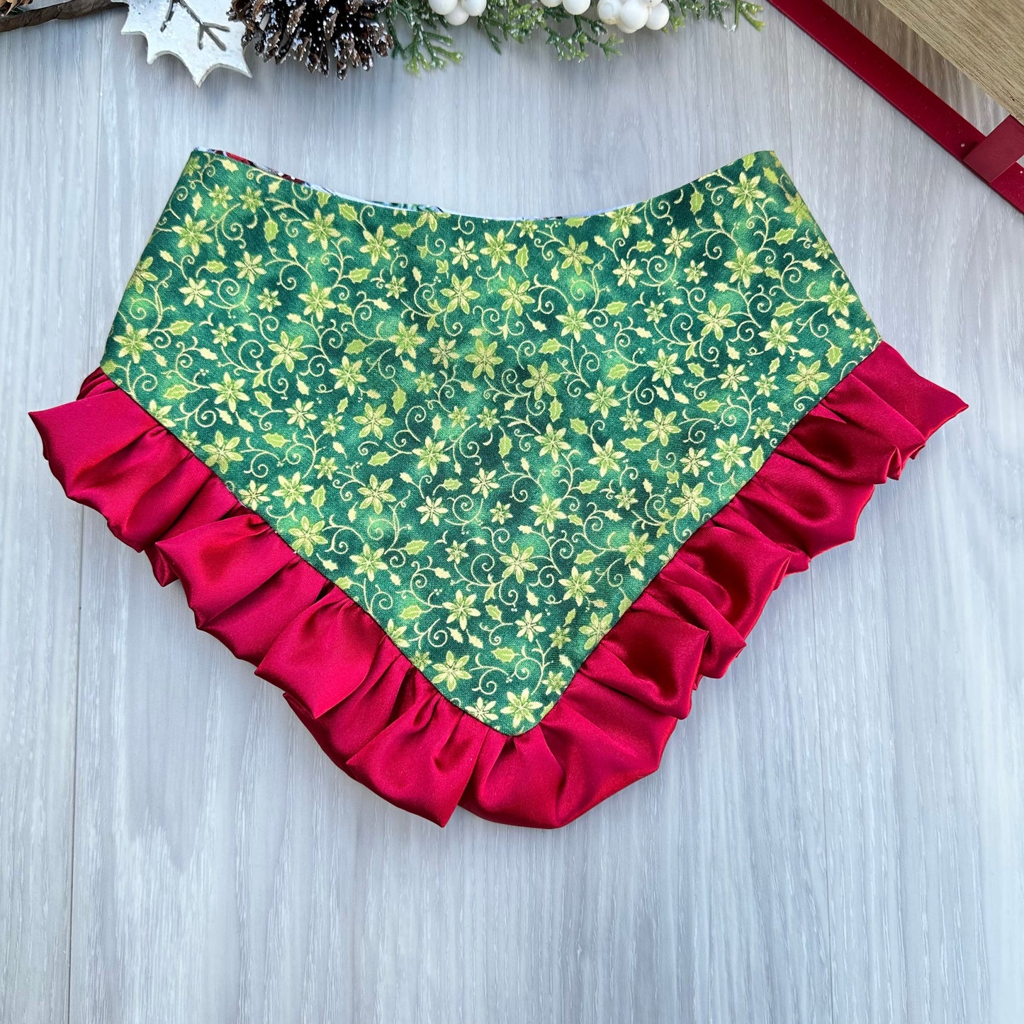 Christmas Dog Bandana, Green Truck, Reversible Holiday Scarf