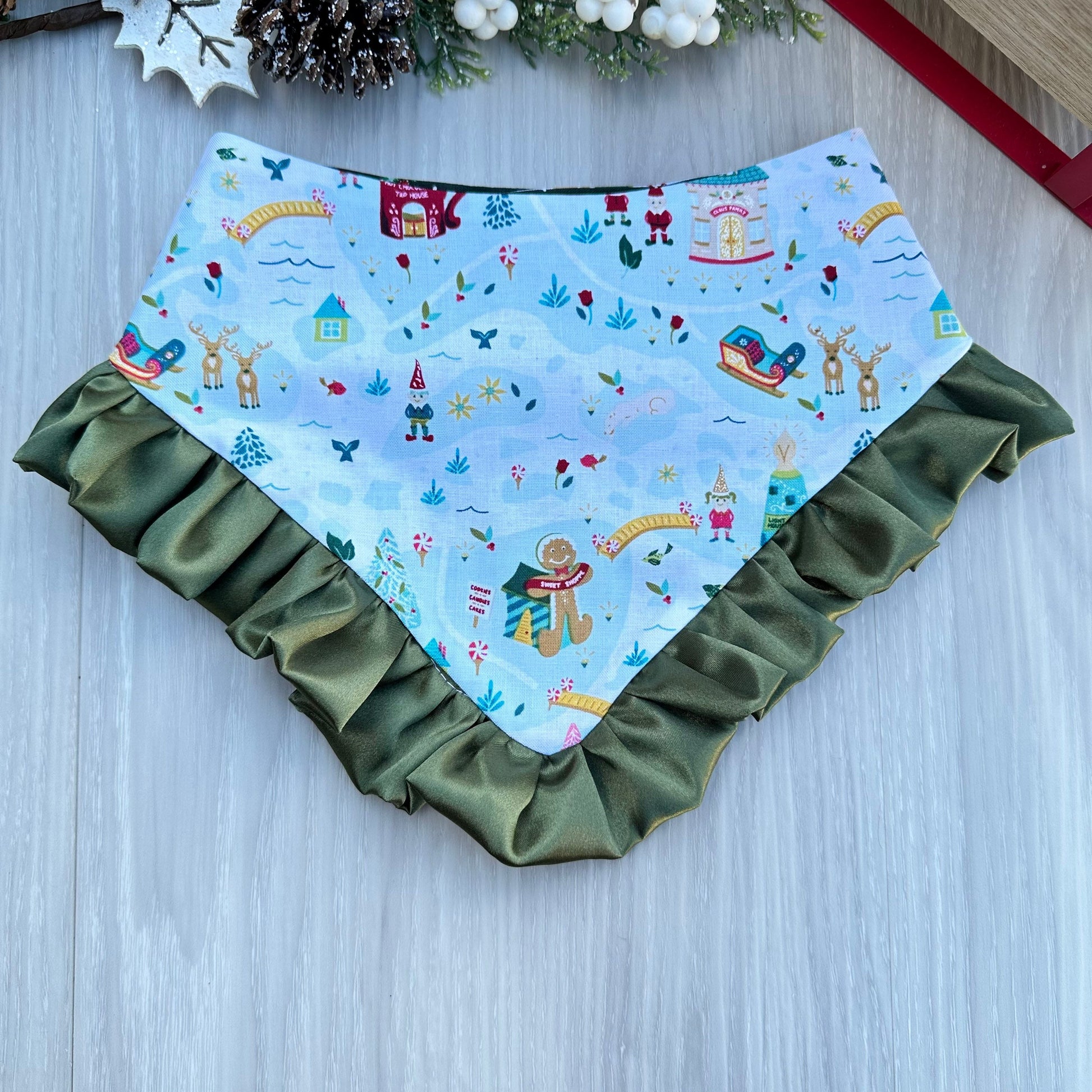 Christmas Dog Bandana, Snow Ginger, Reversible Snap Scarf, Matching Hair Bow