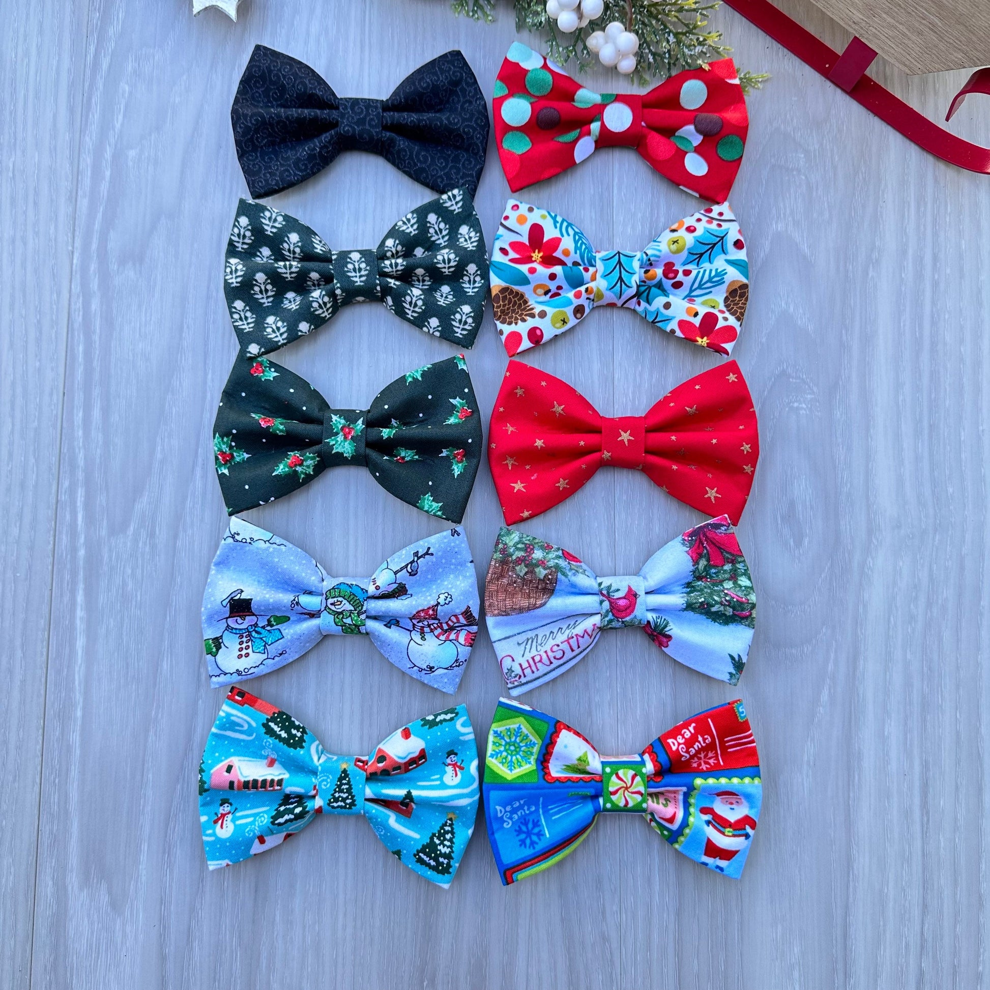 Christmas Dog Bowtie, Holiday Pet Collar Accessory, Handmade