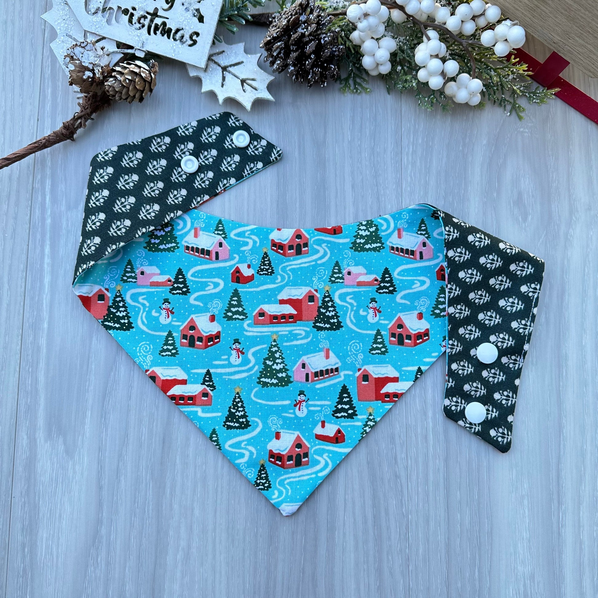 Reversible Christmas Dog Bandana, Holiday Pet Scarf with Matching Bow
