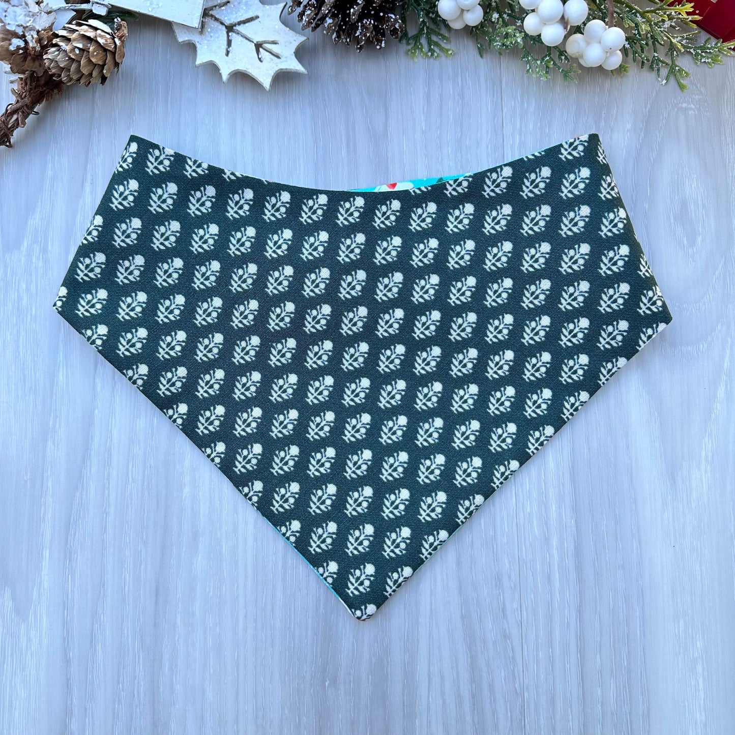 Reversible Christmas Dog Bandana, Holiday Pet Scarf with Matching Bow