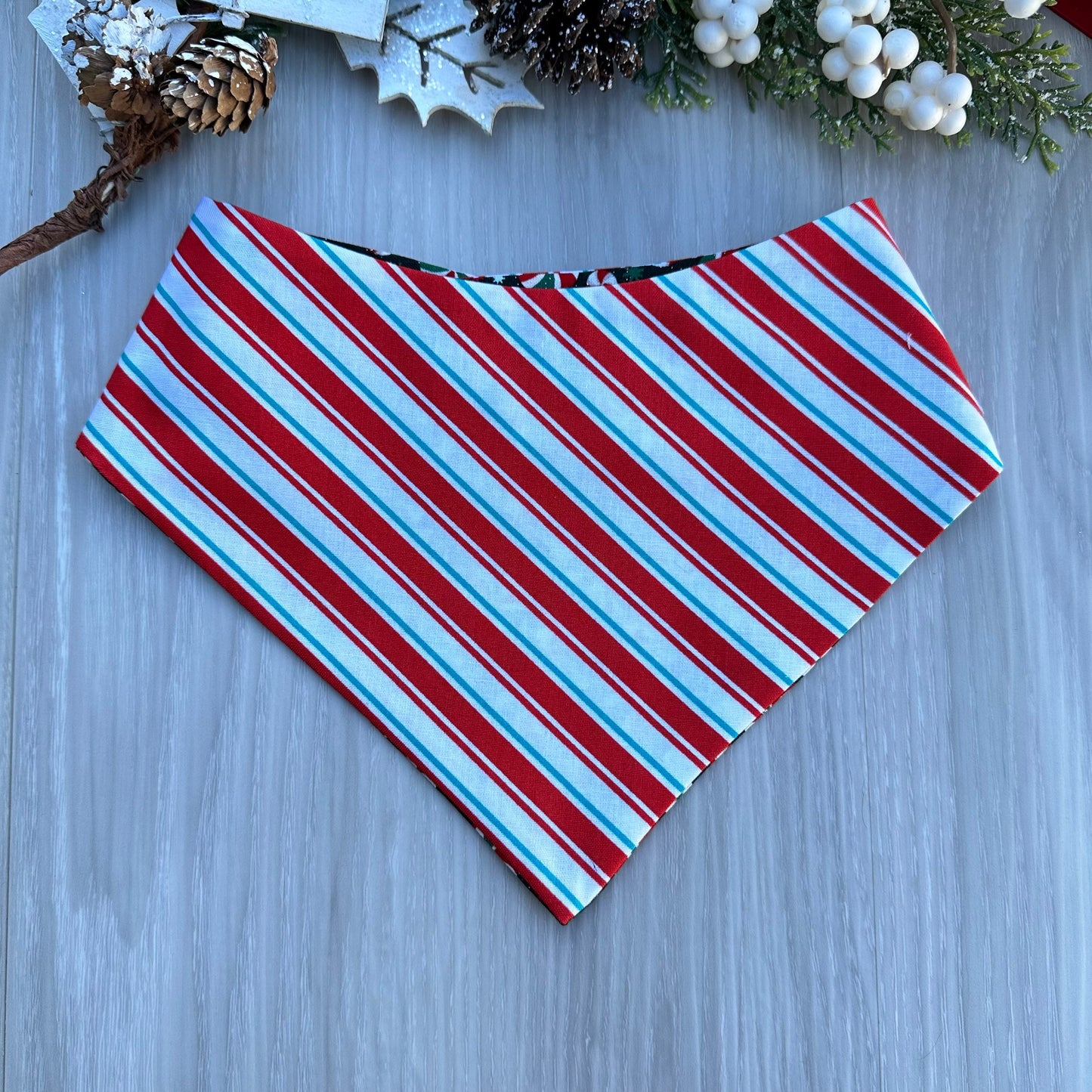 Christmas Dog Bandana, Candy Print Reversible Snap Scarf, Matching Hair Bow