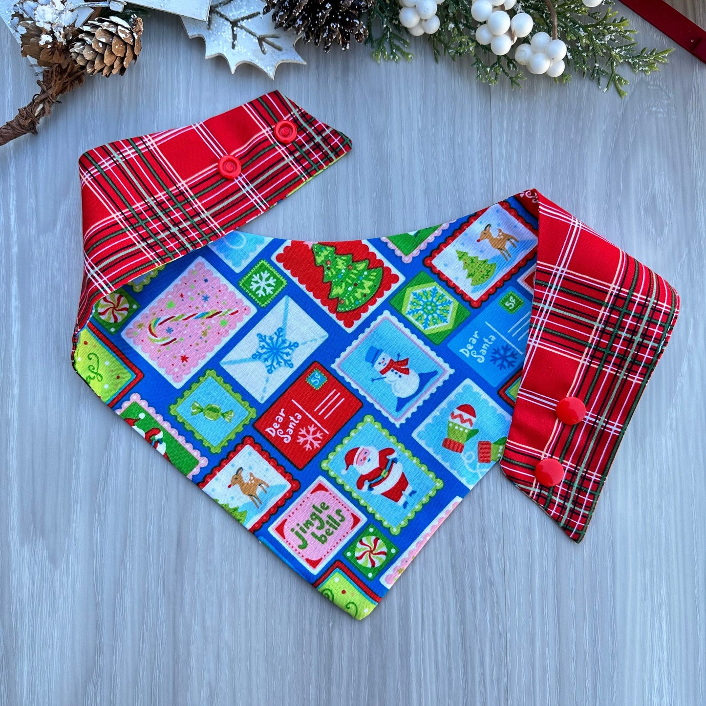 Christmas Dog Bandana, Santa Mail Reversible Scarf, Pet Hair-Bow