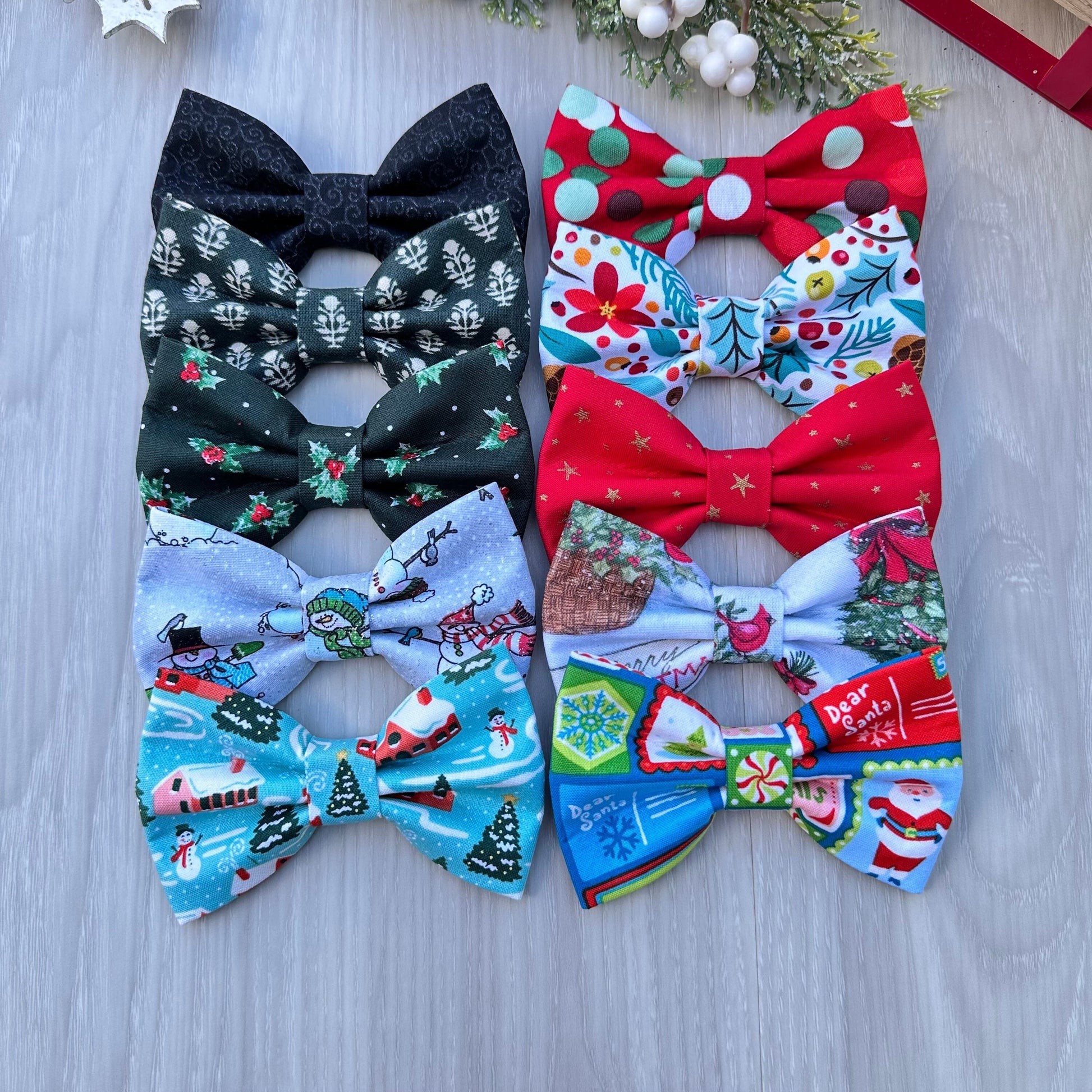 Christmas Dog Bowtie, Holiday Pet Collar Accessory, Handmade