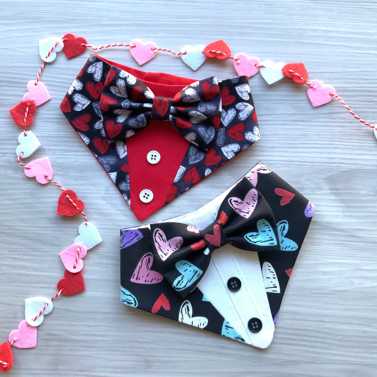 Tuxedo Dog Bandana with Bowtie, Valentine's Day Pet Scarf