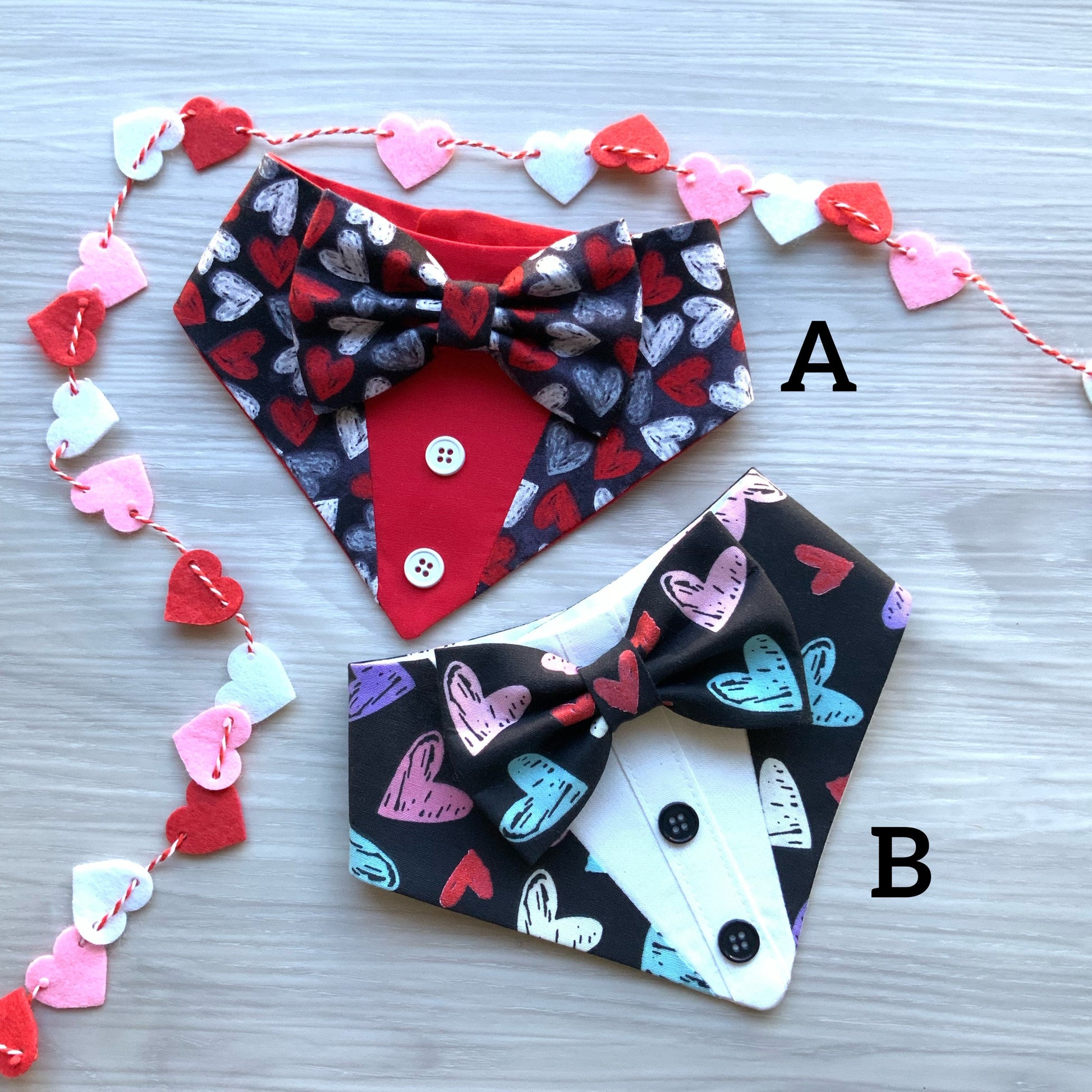 Tuxedo Dog Bandana with Bowtie, Valentine's Day Pet Scarf