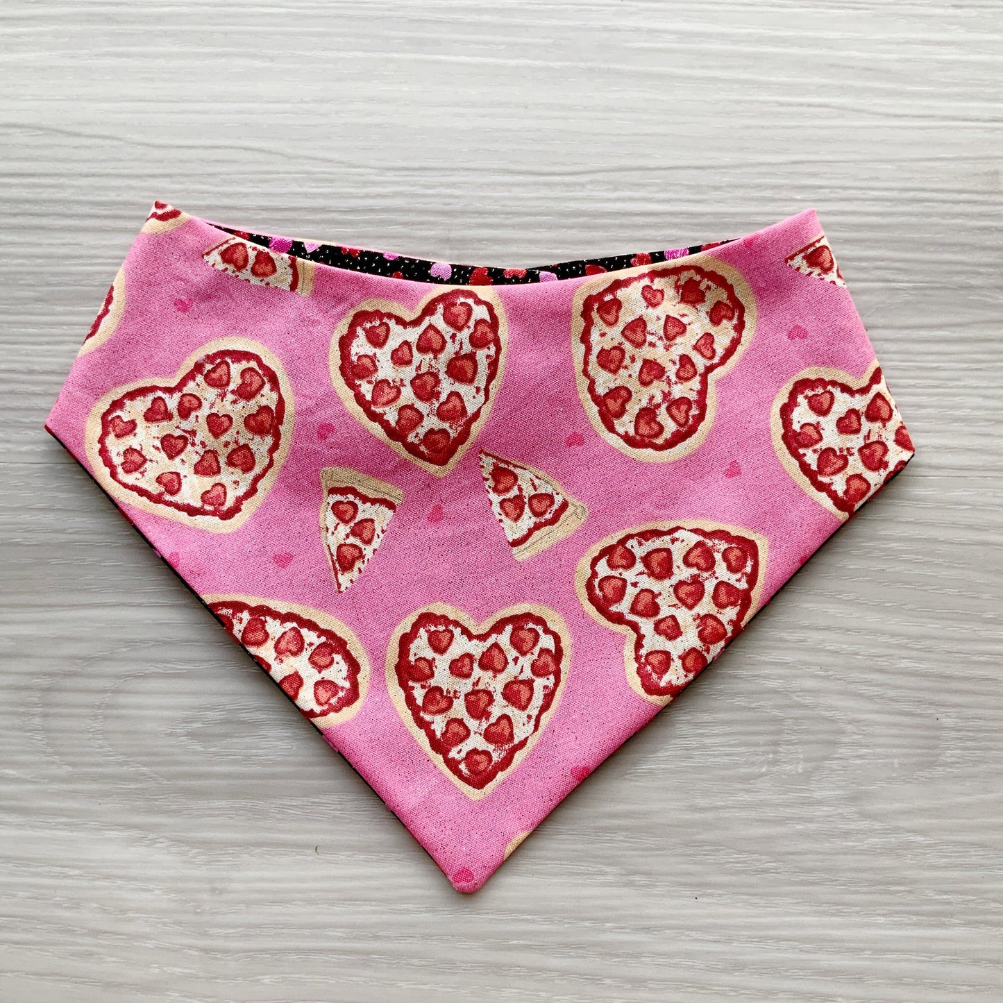 Valentines Pizza Dog Bandana, Reversible Snap Scarf, Matching Bow Set