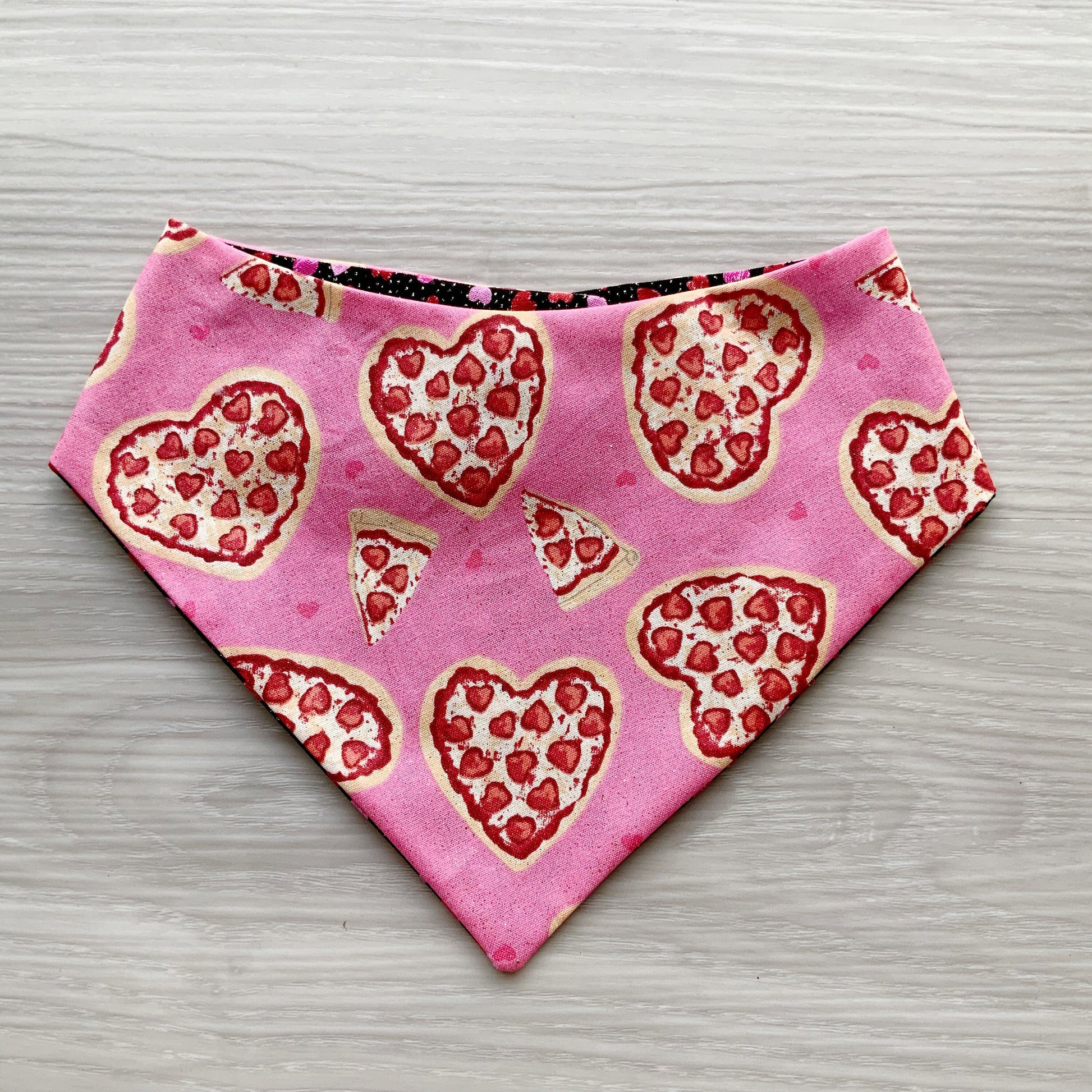 Valentines Pizza Dog Bandana, Reversible Snap Scarf, Matching Bow Set