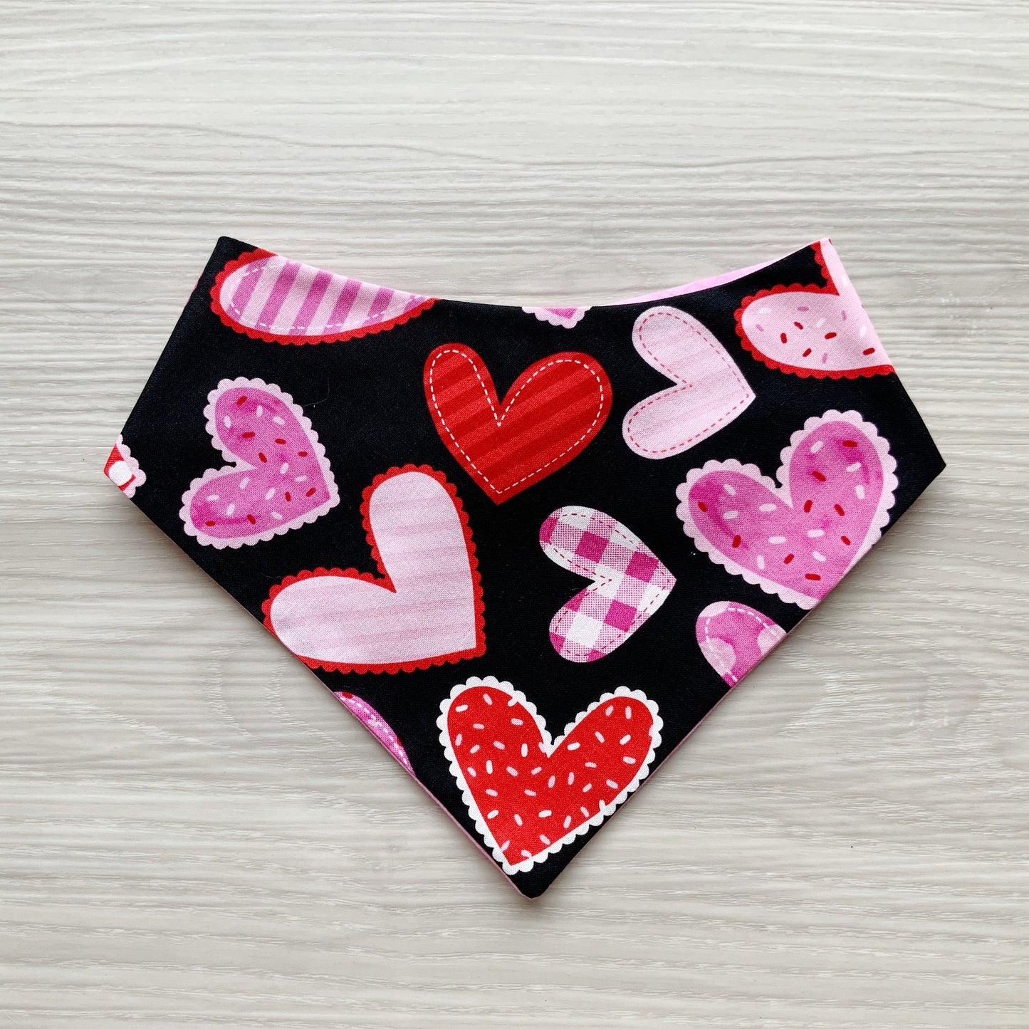 Valentines Dog Bandana, Hearts Reversible Snap Scarf, Matching Hair Bow
