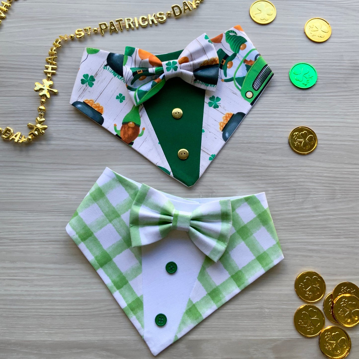 Tuxedo Dog Bandana with Bowtie, St Patrick’s Day Pet Scarf