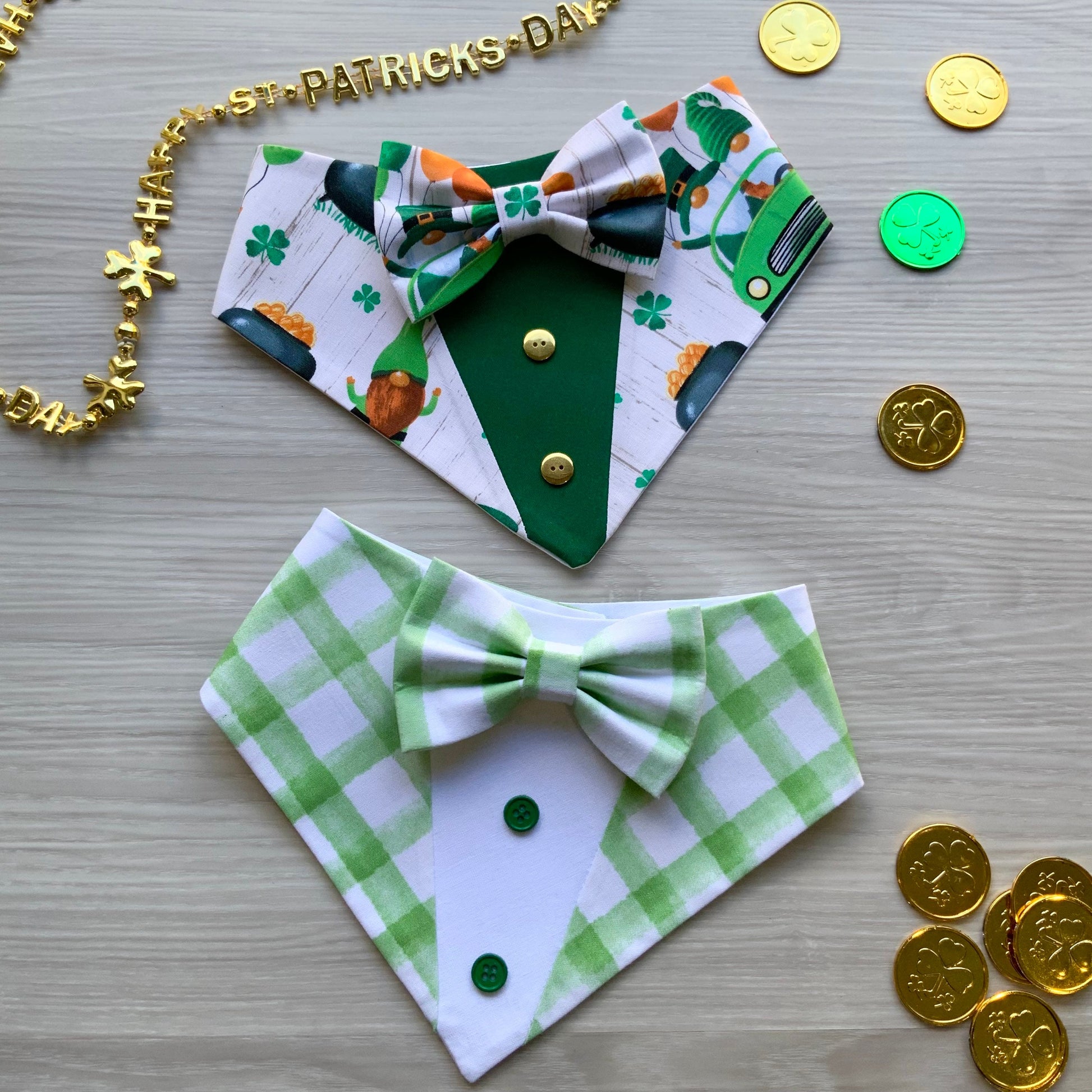 Tuxedo Dog Bandana with Bowtie, St Patrick’s Day Pet Scarf