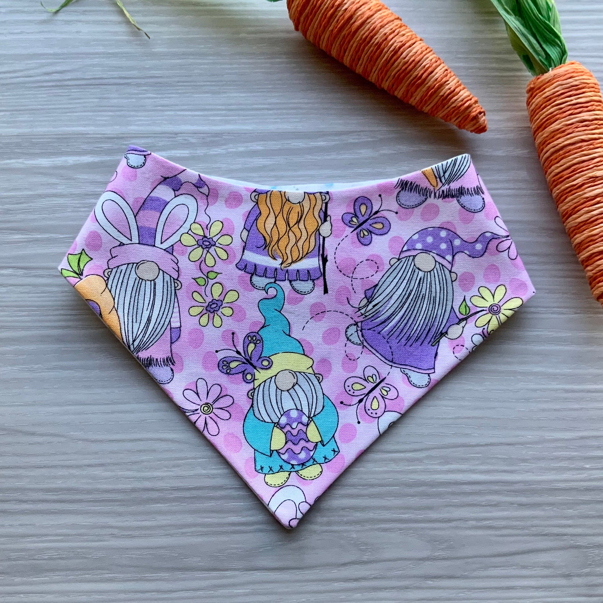 Easter Dog Bandana, Reversible Snap Scarf, Gnome Print