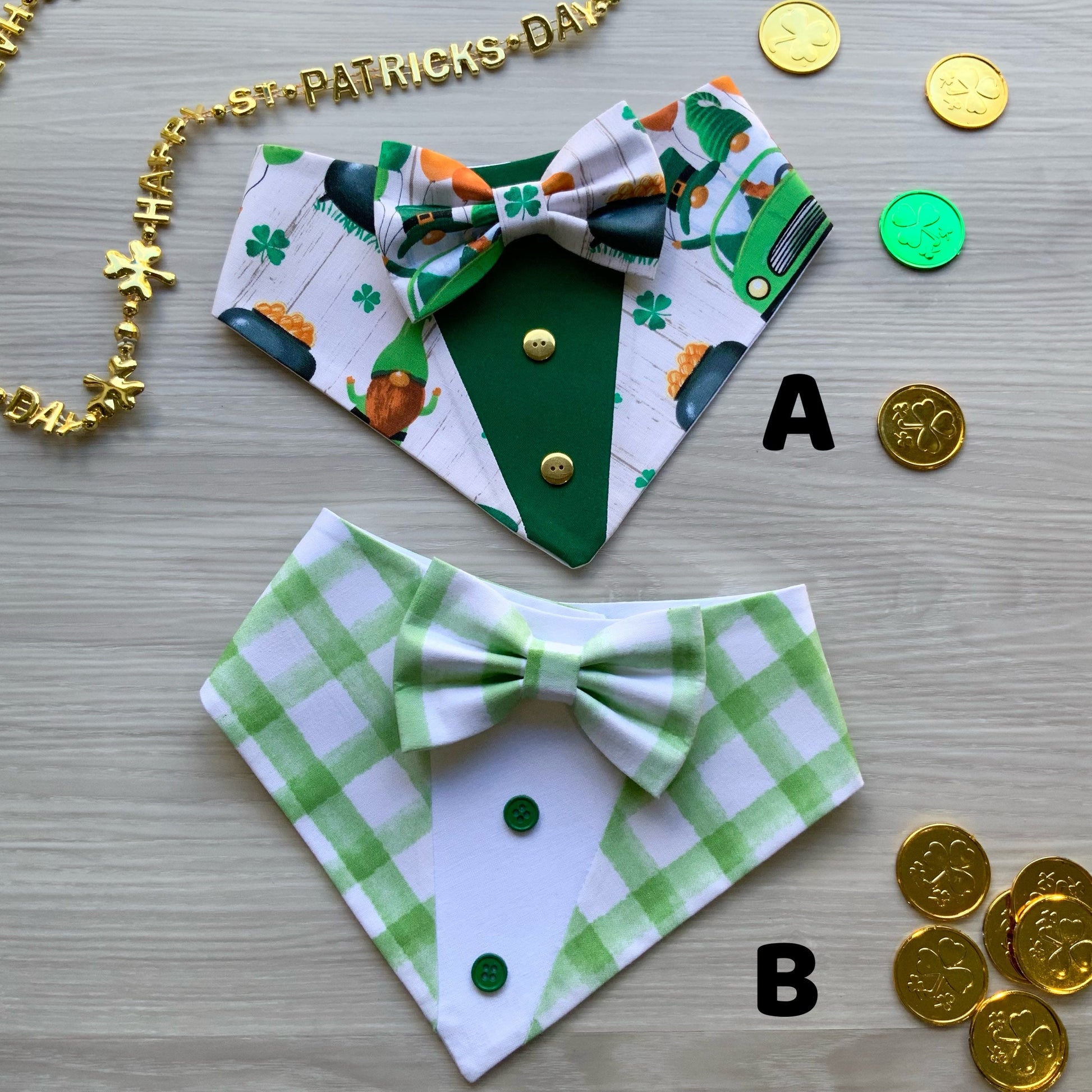 Tuxedo Dog Bandana with Bowtie, St Patrick’s Day Pet Scarf