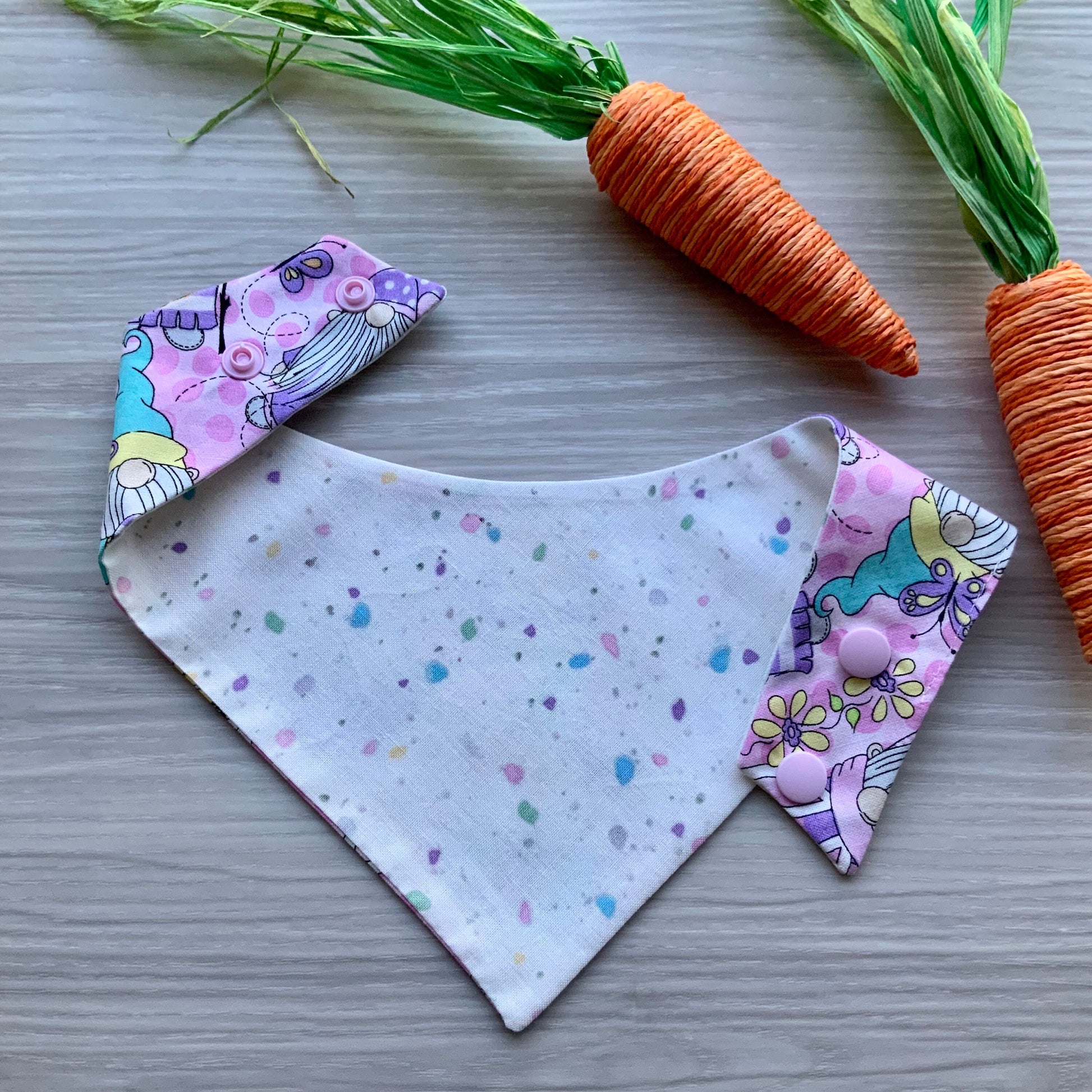 Easter Dog Bandana, Reversible Snap Scarf, Gnome Print