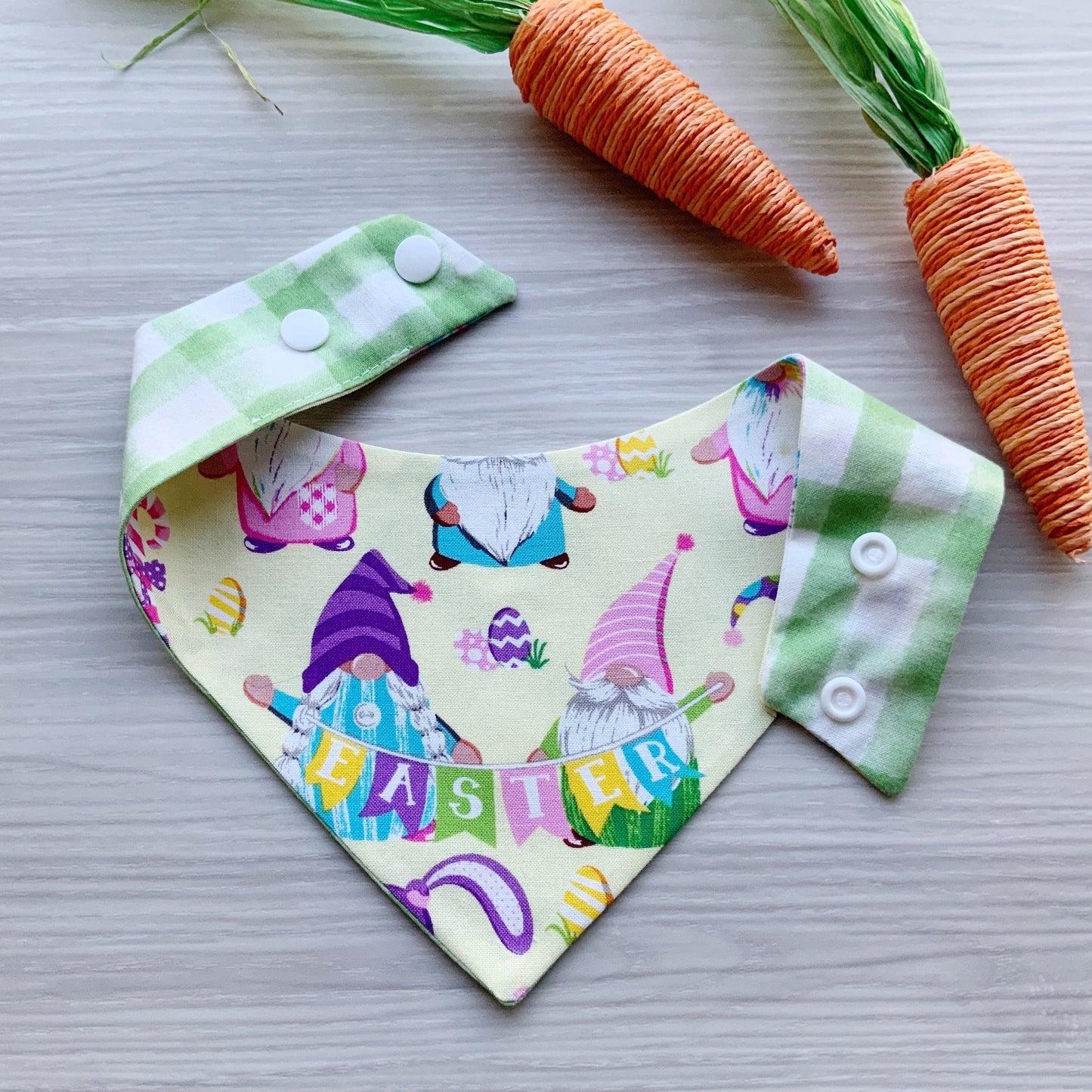 Easter Dog Bandana, Gnome Print, Reversible Snap Scarf