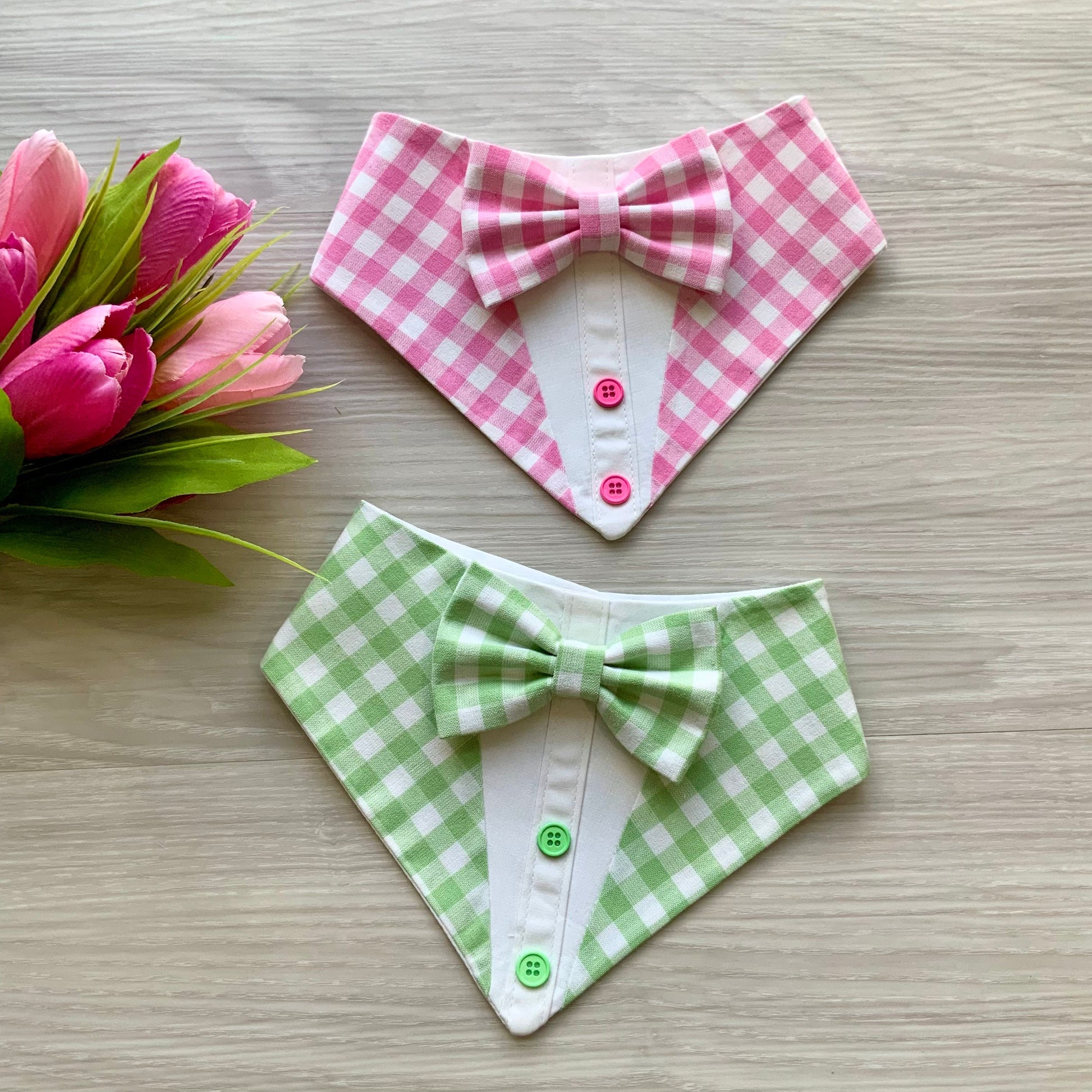 Spring Pink and Green Gingham Dog Tuxedo Bandana