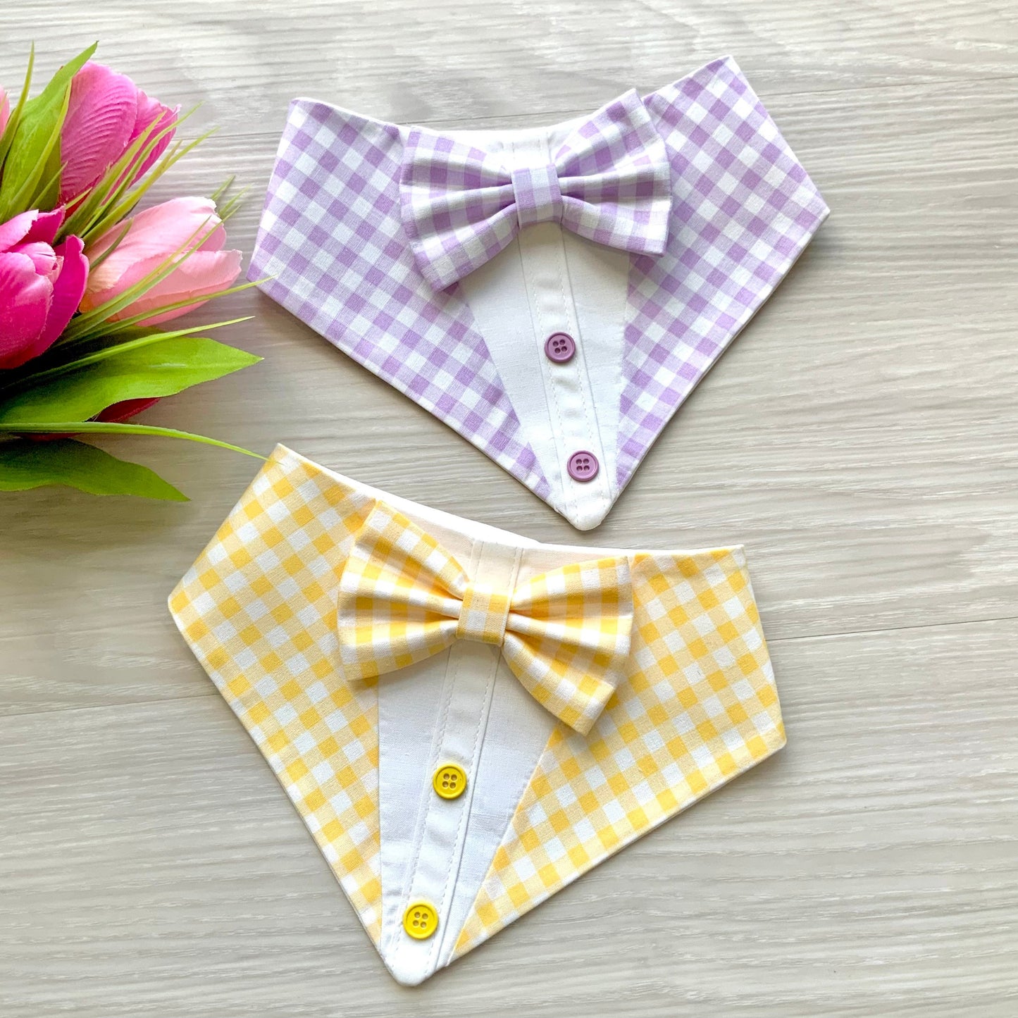 Spring Lavender and Yellow Gingham Dog Tuxedo Bandana