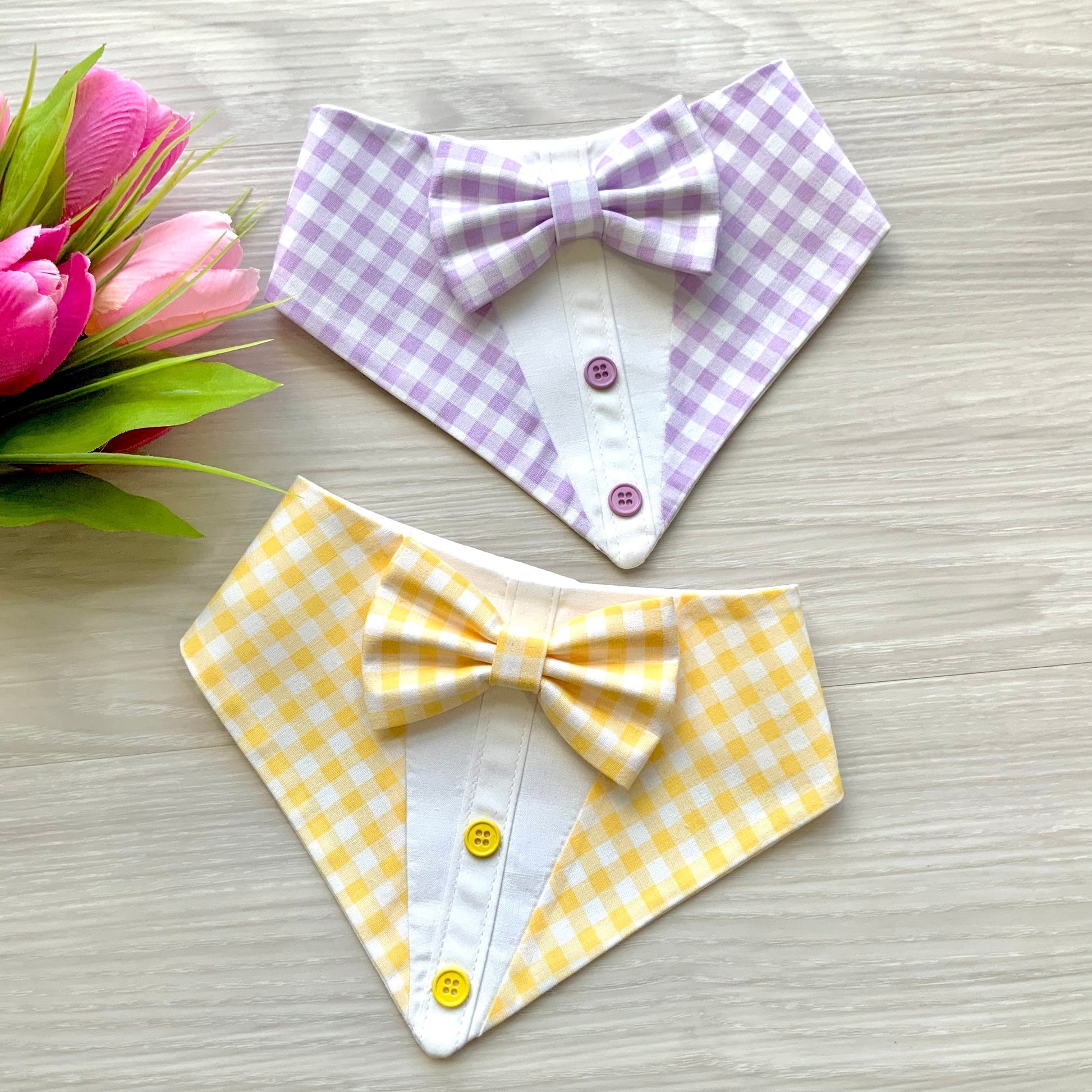 Spring Lavender and Yellow Gingham Dog Tuxedo Bandana