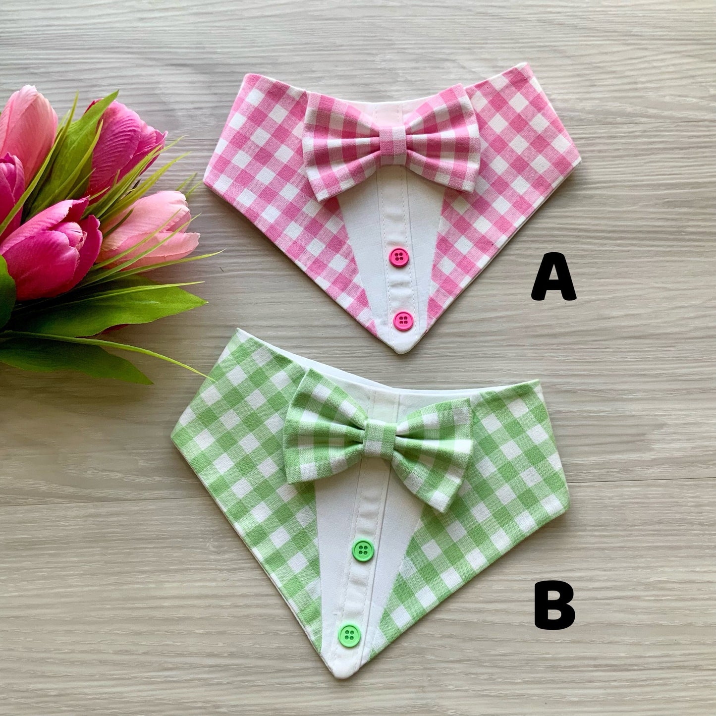 Spring Pink and Green Gingham Dog Tuxedo Bandana