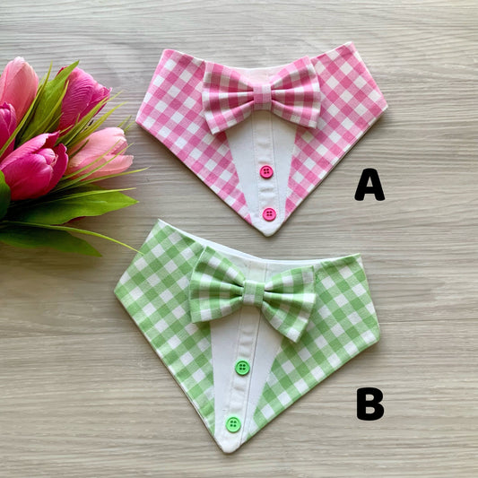 Spring Pink and Green Gingham Dog Tuxedo Bandana