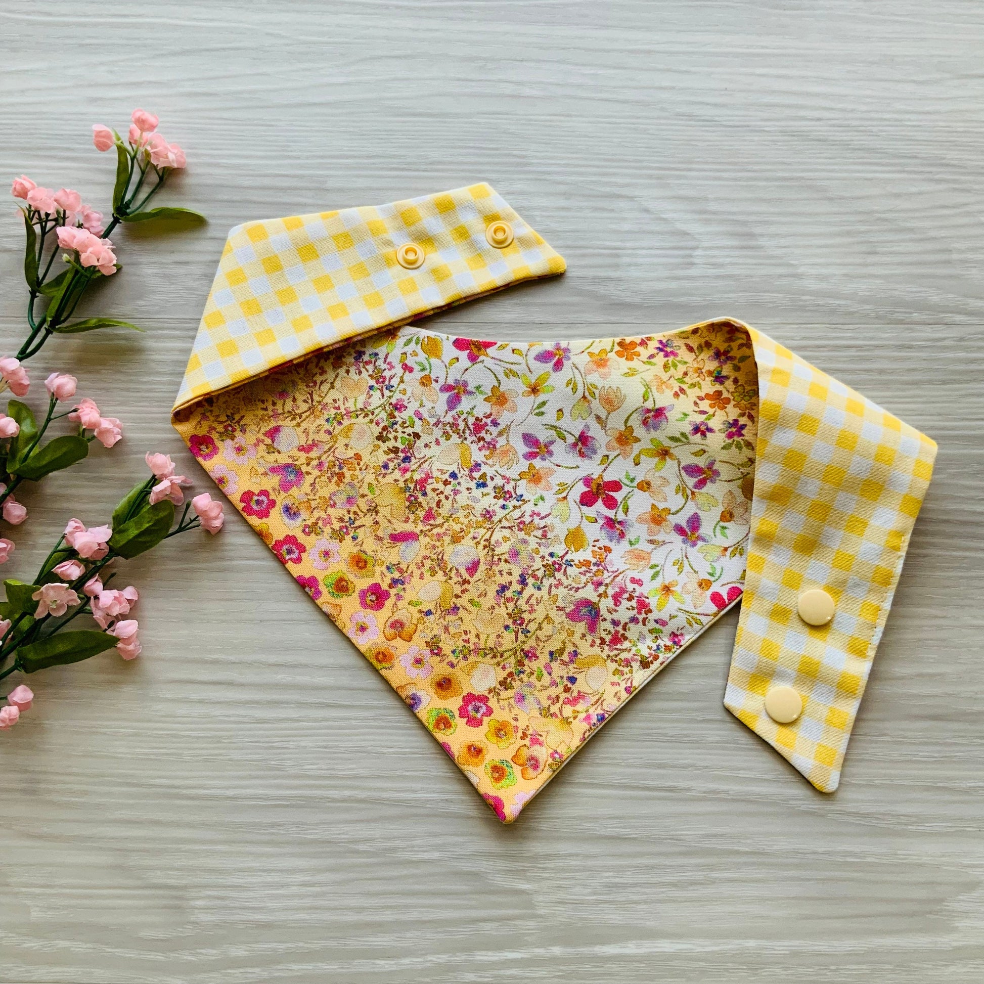 Yellow gingham floral Dog Bandana