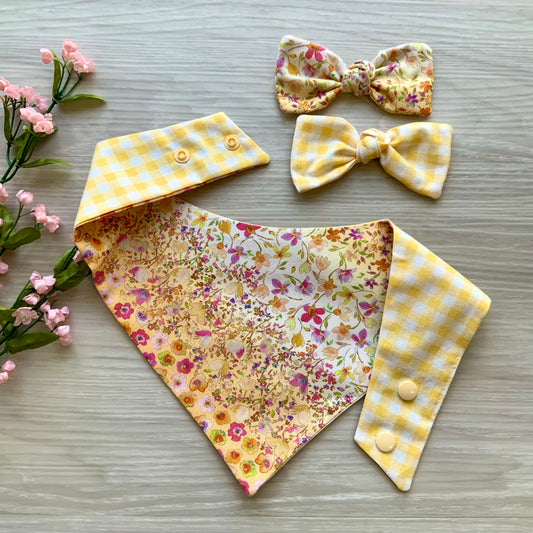 Yellow gingham floral Dog Bandana